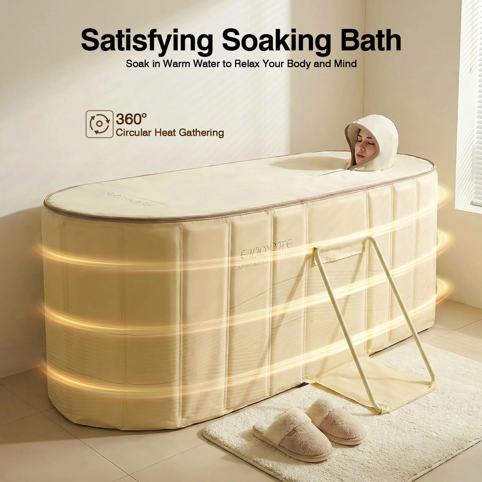 Bañera Plegable, Portátil de PVC, Spa Cómodo para el Hogar, Drenaje Rápido, Estable y Compacta, Ideal para Baño Caliente de Relajación y Ocio, 150x55x50cm