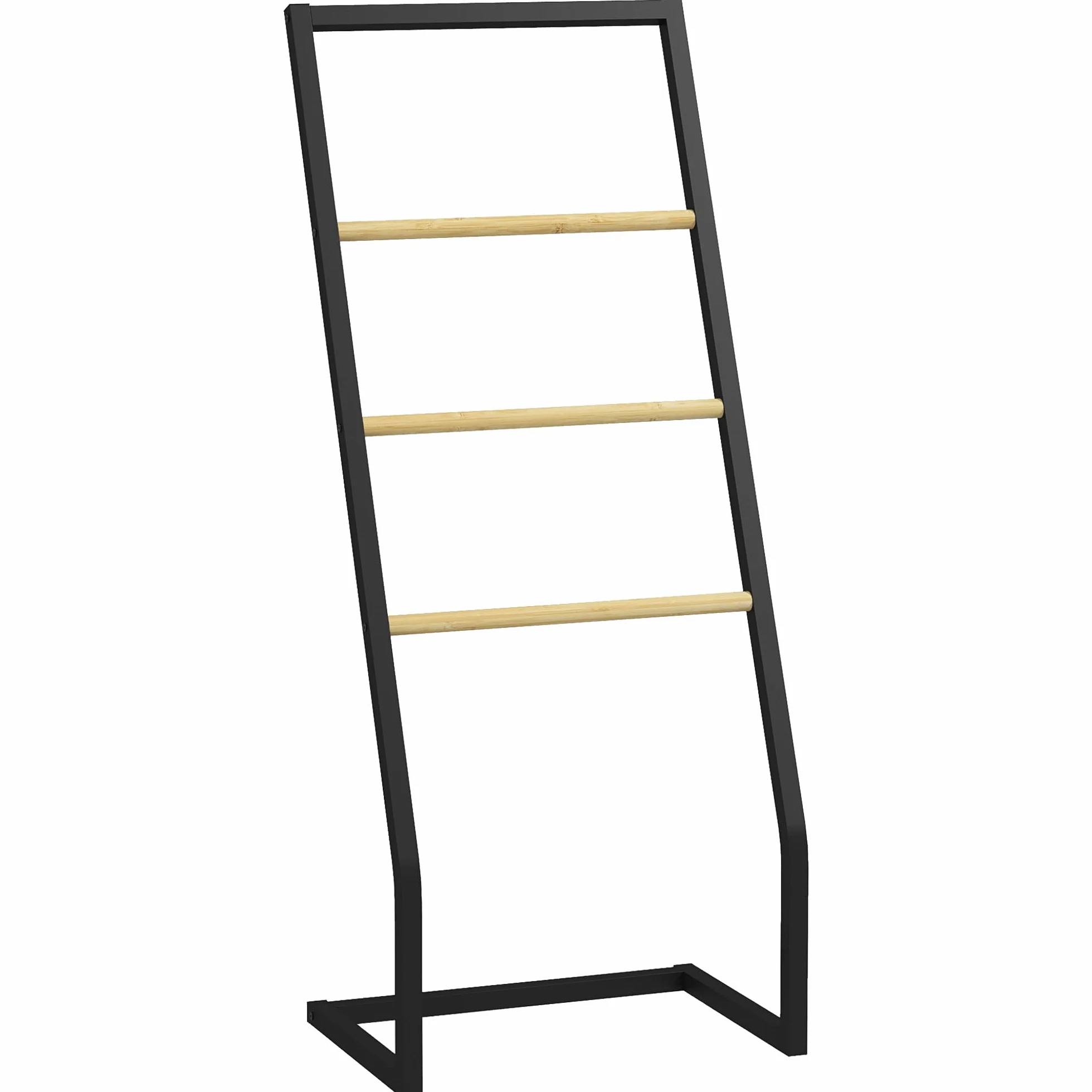 HOMCOM Toallero de Pie Toallero para Baño con 4 Barras de Bambú y Acero para Lavadero 40,5x28x98 cm Negro y Natural