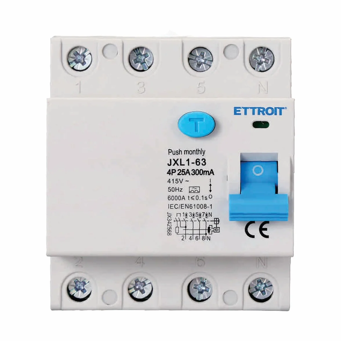 A2ZWORLD Interruptor diferencial puro tipo A trifásico 300 mA, RCCB Clase A 300 mA 4P 25 A, 3P + N 4 polos 6 kA AC 400 V, ocupa 4 módulos DIN