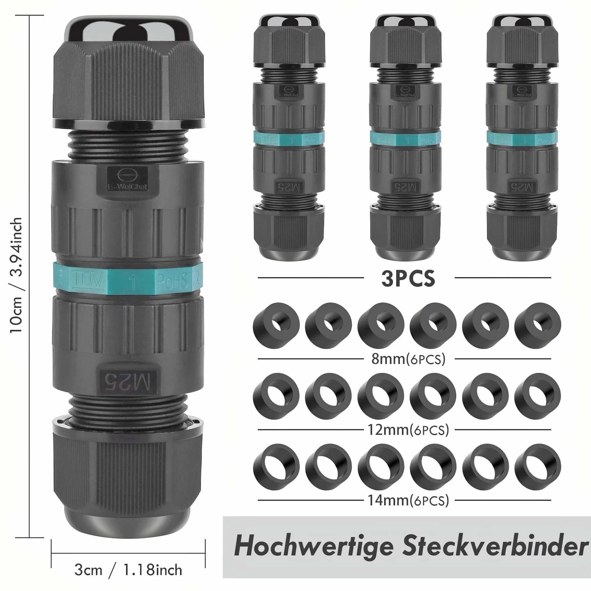 Conector de cable IP68 5 pines 5-14mm resistente al agua 3 unidades