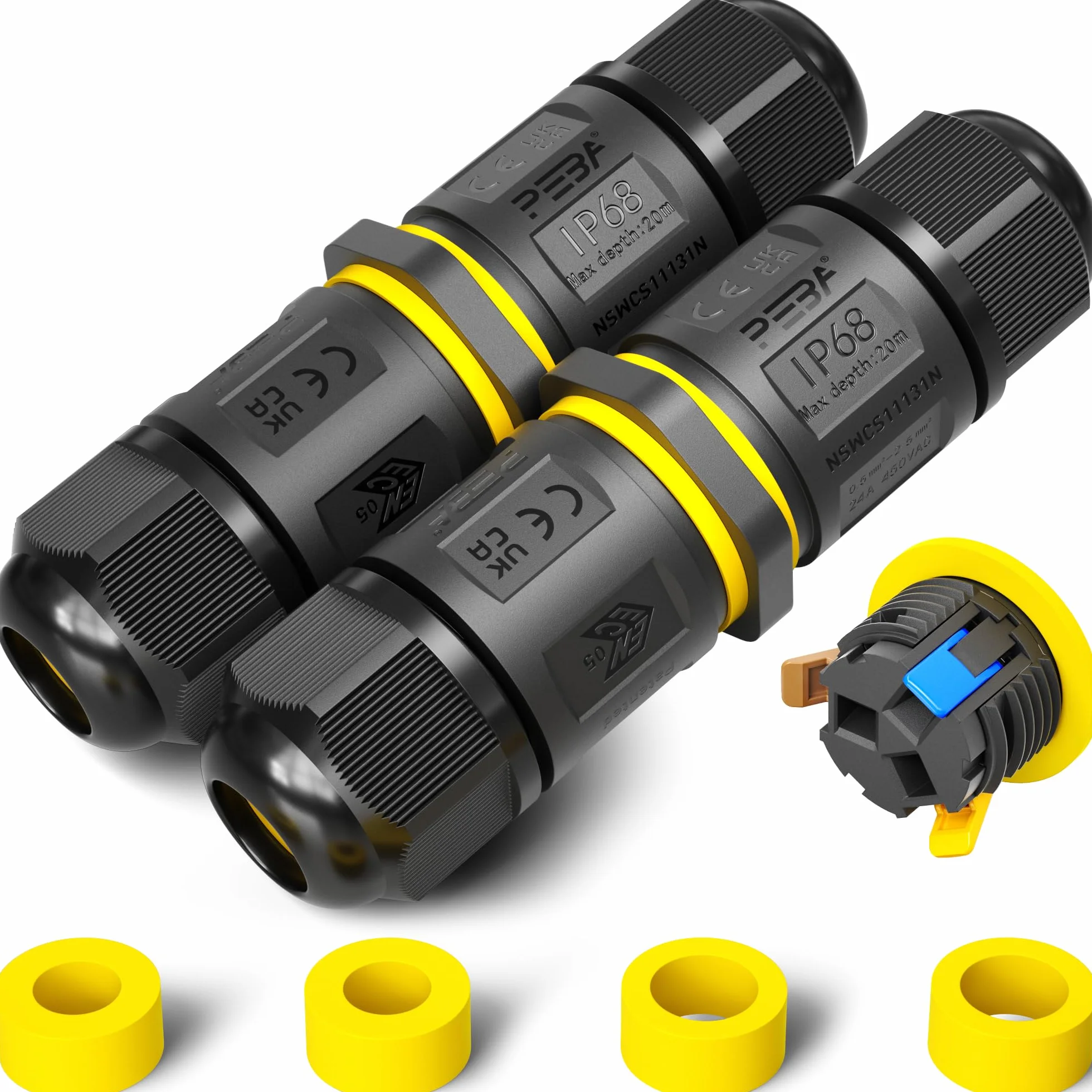 PEBA® Conector cable estanco IP68 2 vías 3 pines para jardín 4-12mm