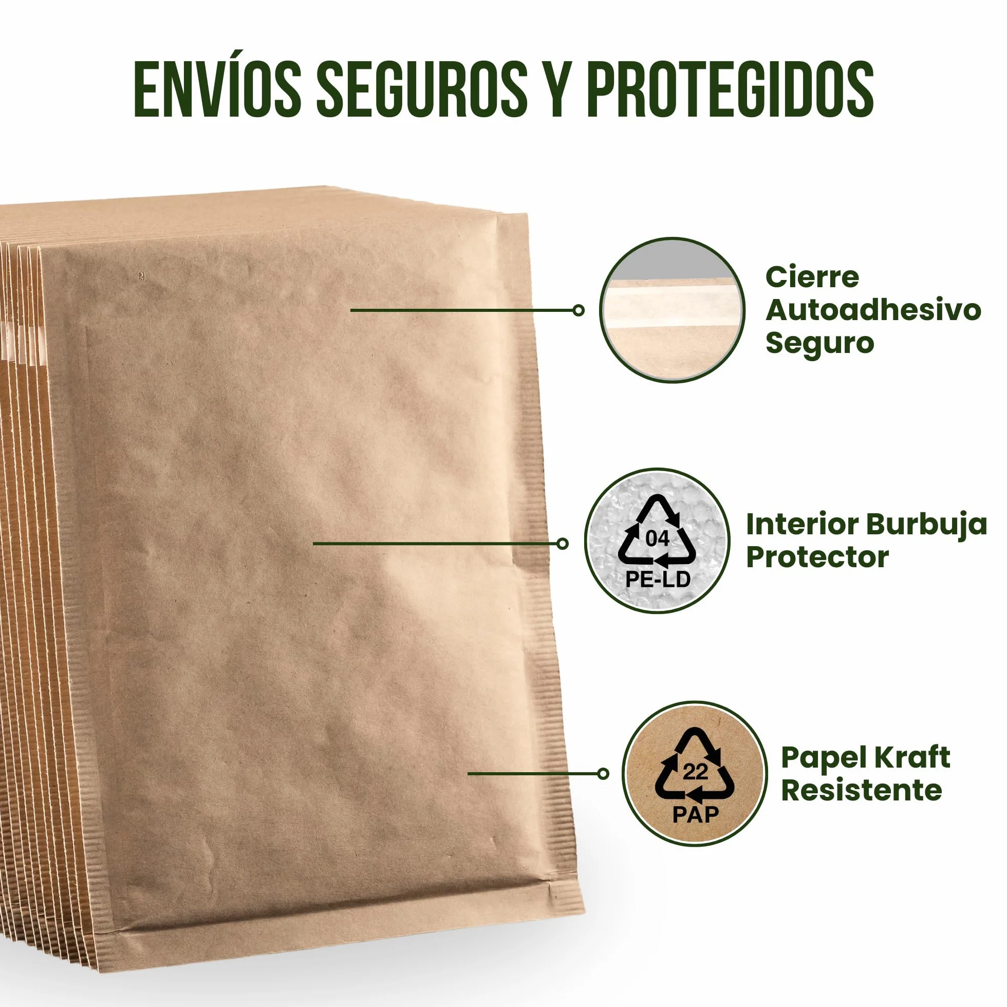 Sobres Acolchados 250 x 350 mm Papel Kraft con Burbuja Interior Antigolpes Autoadhesivo HRoja