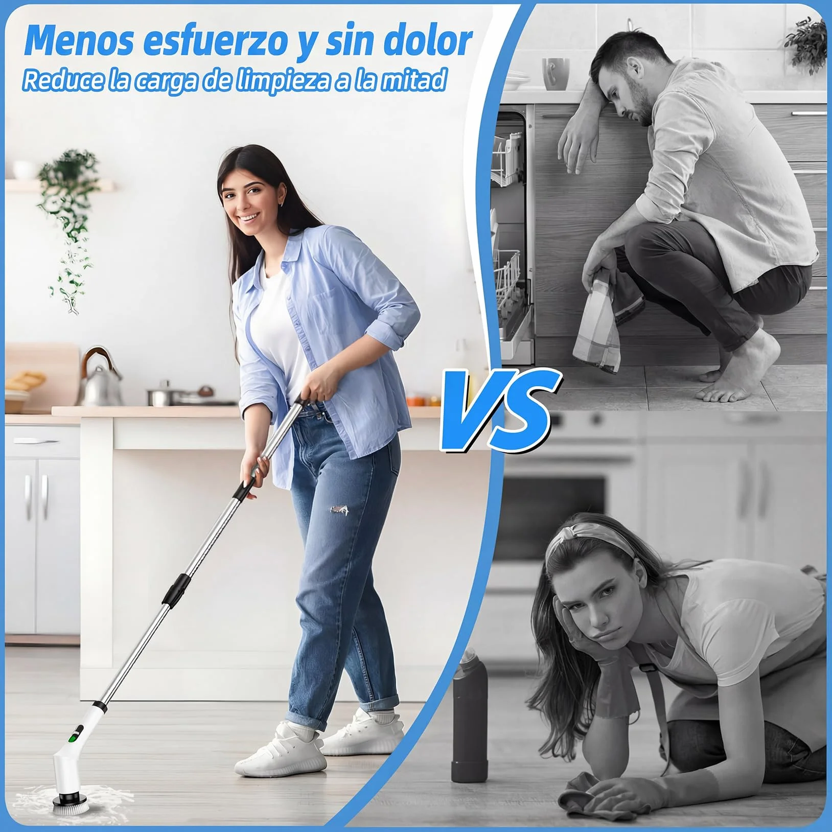 Cepillo Electrico Limpieza Hogar, Cepillo Limpieza Electrico con 9 Cabezales Reemplazables Mango Telescópico Ajustable para Hogar, Baño, Suelos, Cocina, Azulejos