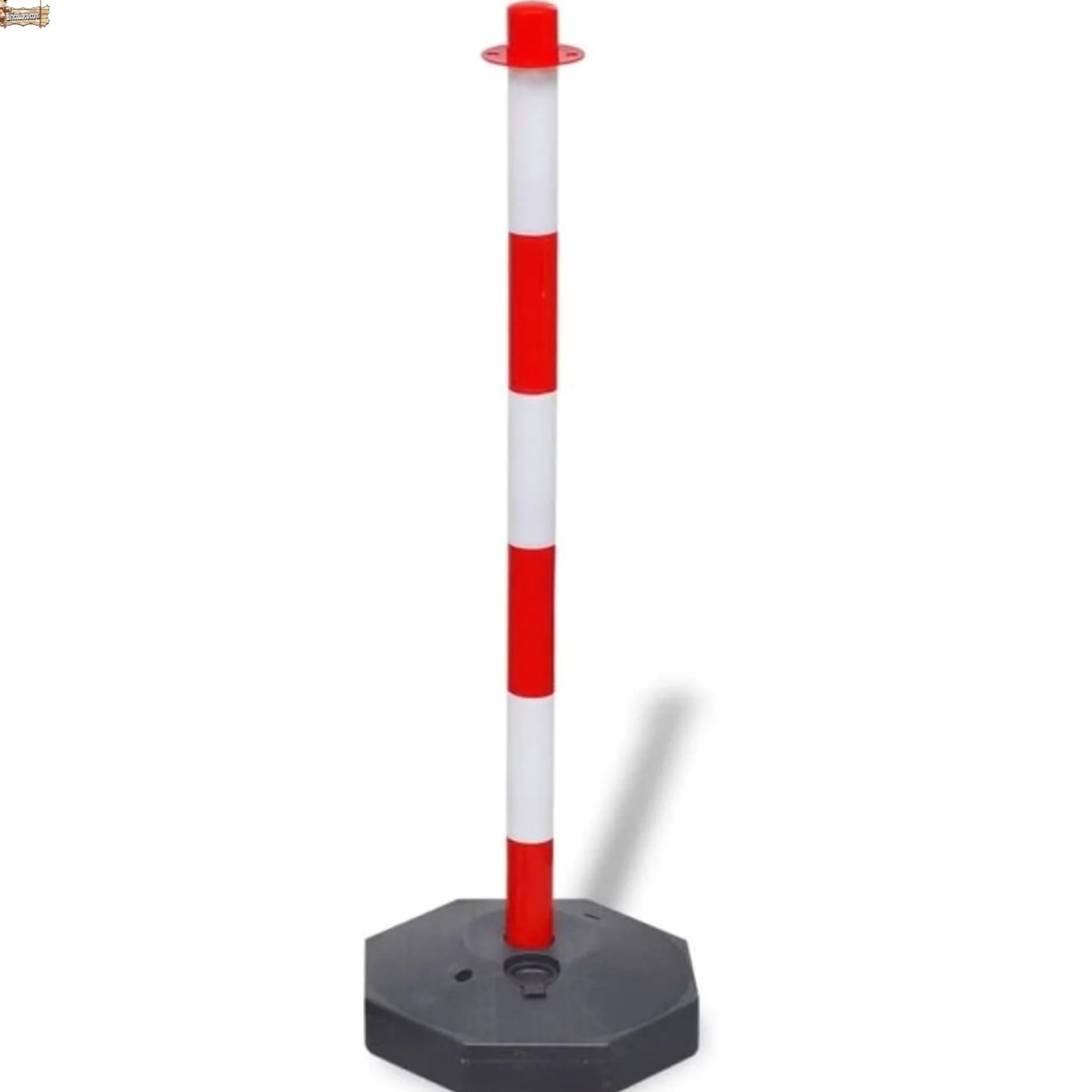 BricoLoco.com Poste señalización y balizamiento para cadena. FLUORESCENTE. Pack 8 uds. ¡¡¡ CADENA PLÁSTICO INCLUIDA !!!. Baliza poste separador de filas para eventos. Rojo y blanco de 87 cms. (8)