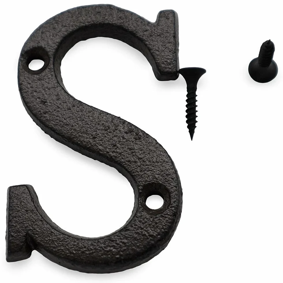 ausuky 1x Placa de Hierro Forjado Negro Envejecido para Puerta de Casa y Garaje, Letras Alfabeto y Números (E)