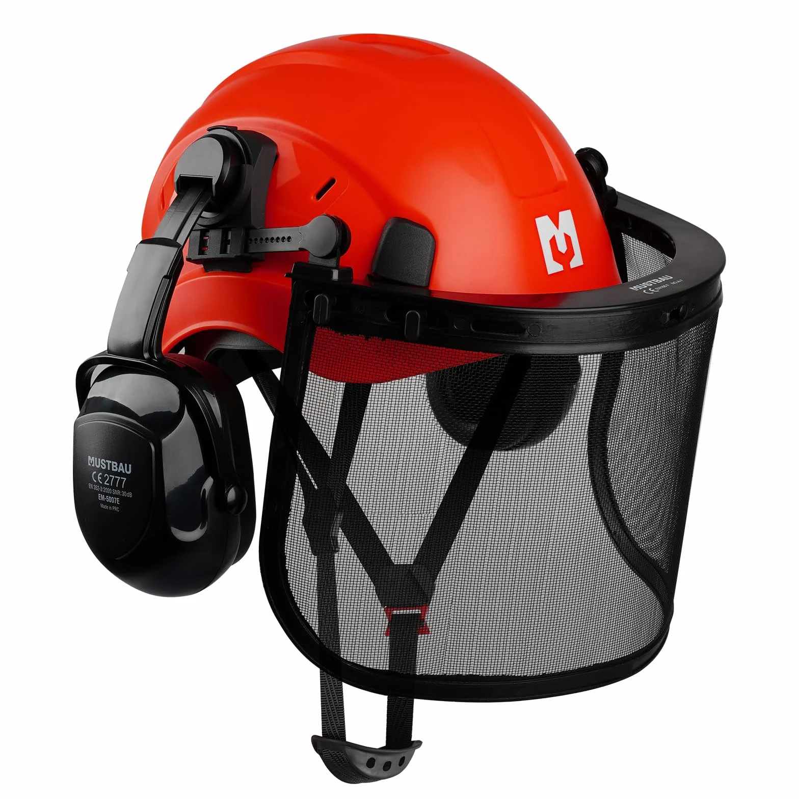 Casco de Seguridad para Motosierra, Casco de Protección con Orejeras y Visera de Malla, 53 a 63cm Diadema Ajustable Adecuado para Silvicultura, Obras, Trabajo