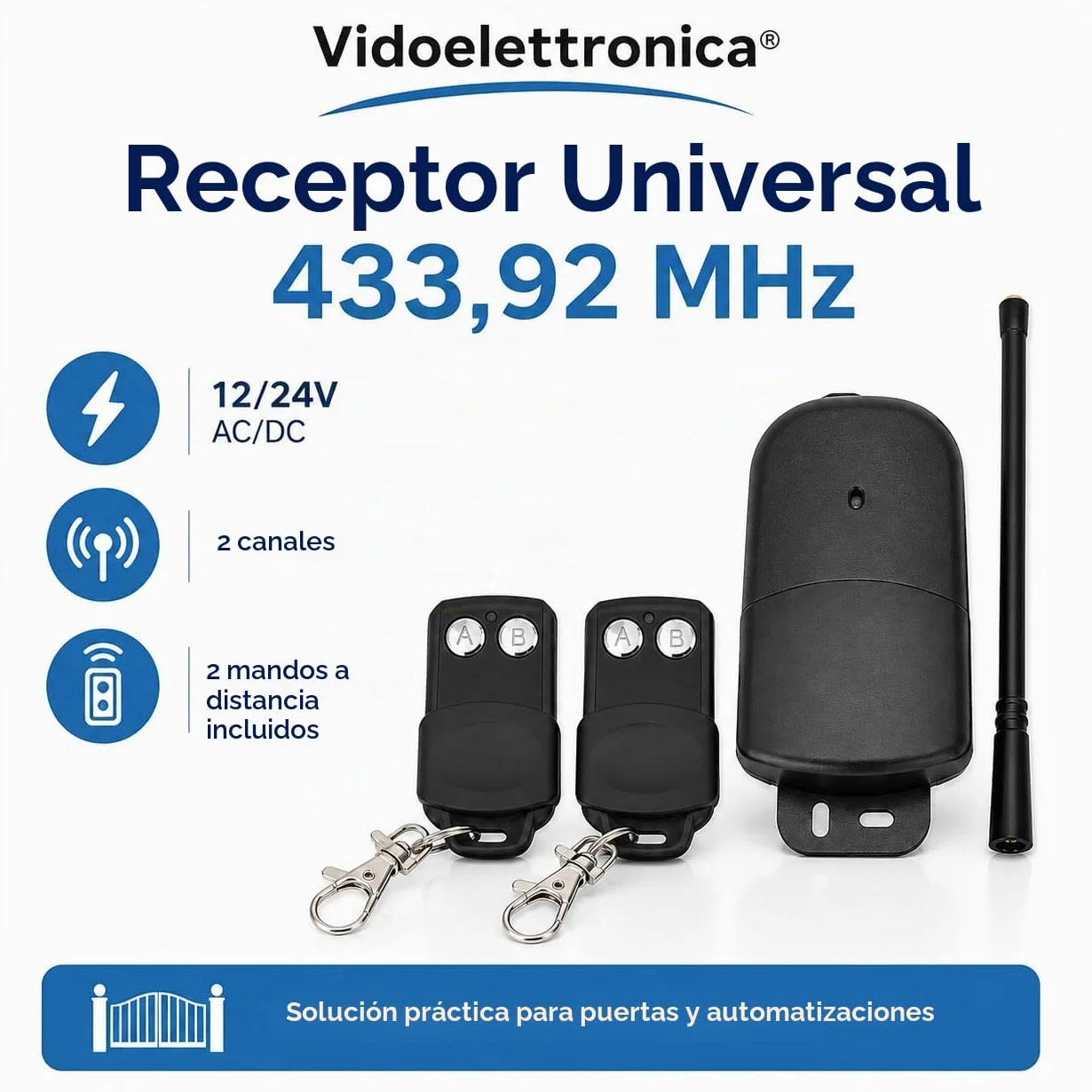 Kit receptor de exterior 433 MHZ 12 24 V 2 canales receptor con 2 mandos a distancia
