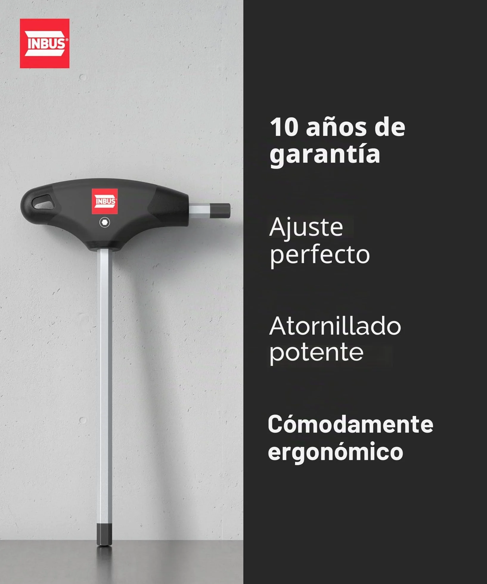 INBUS® 70129 Set de llaves hexagonales con mango en T 8pz, 2–10mm, con HybridTouch — Made in Germany