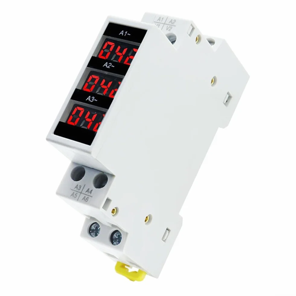 Amperímetro trifásico, pantalla trifásica de 3 dígitos, Mini Din 35mm Rail Pantalla Digital Indicador de medidor de corriente modular trifásico