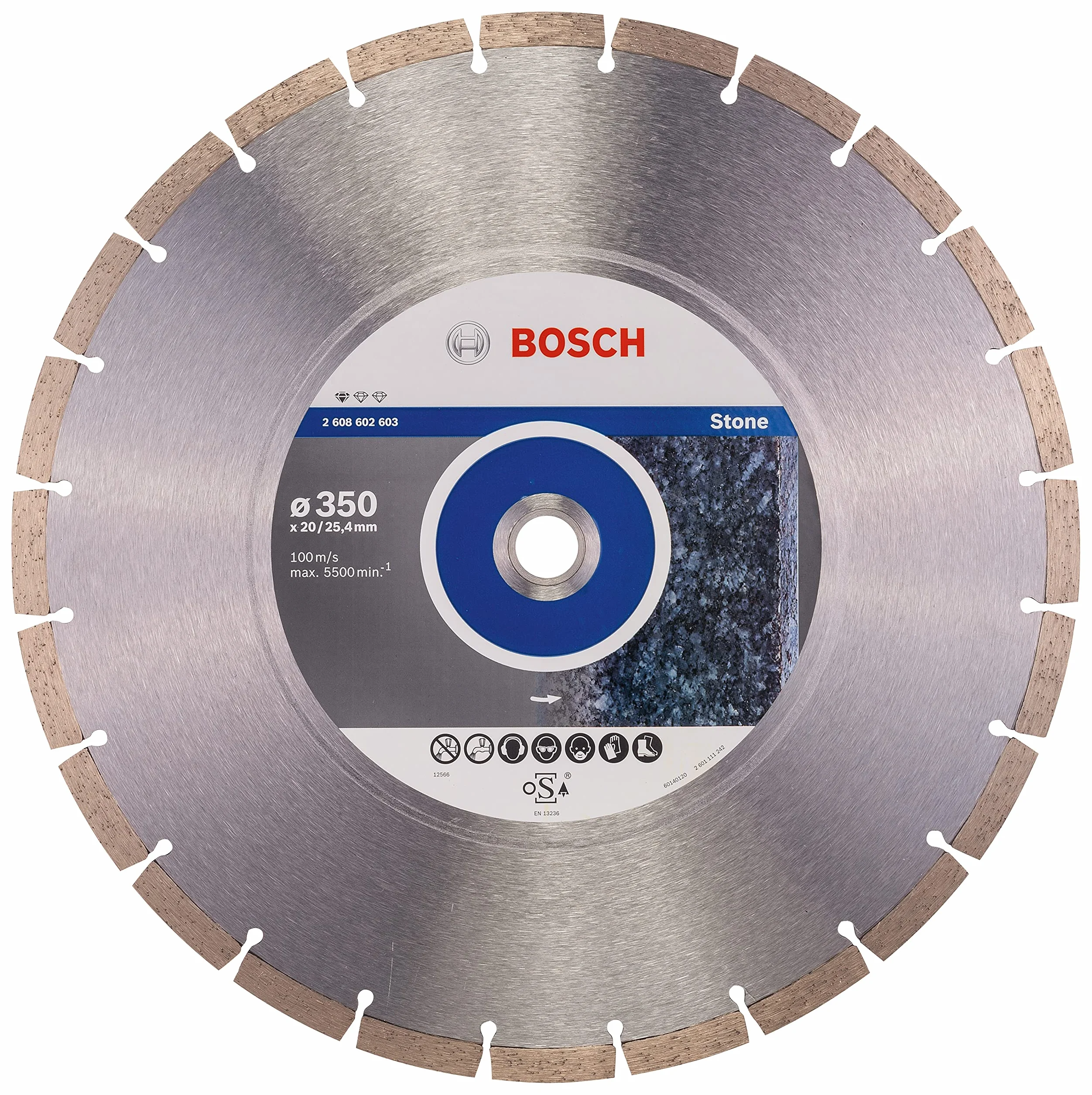 Bosch Professional 1 x Disco Tronzador de Diamante Standard for Stone, para Hormigón, Piedra, Granito, Ø 350 x 20/25.40 x 3.1 x 10 mm, Accesorios para Sierras de Mesa, Sierras a Gasolina