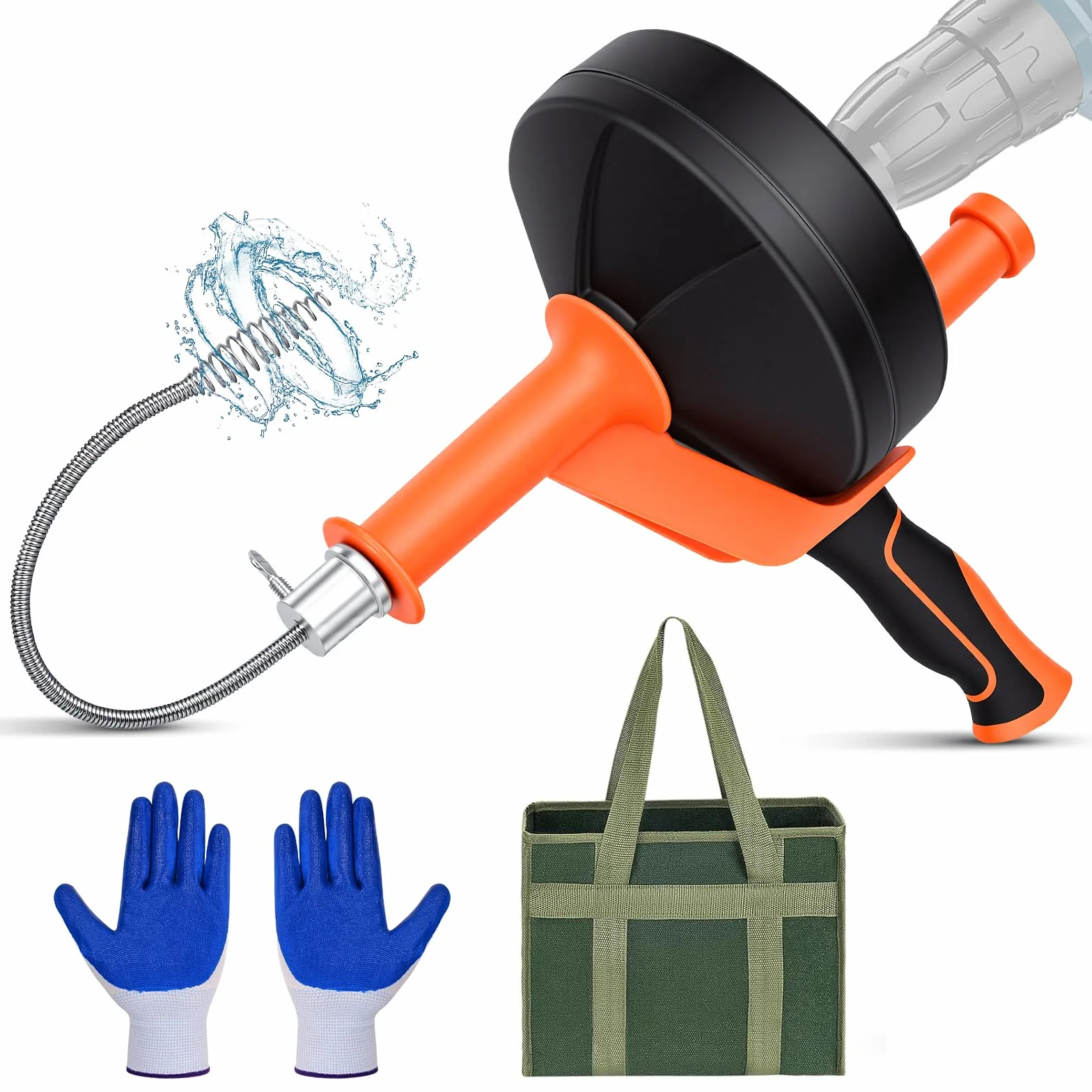 Desatascador Tuberias Profesional, Alambre Desatascador Tuberias 10M, Desatascado Fregadero, Limpia Tuberias con Guantes - Manual & Eléctrico, Desatascador WC para Inodoros Baño Cocina
