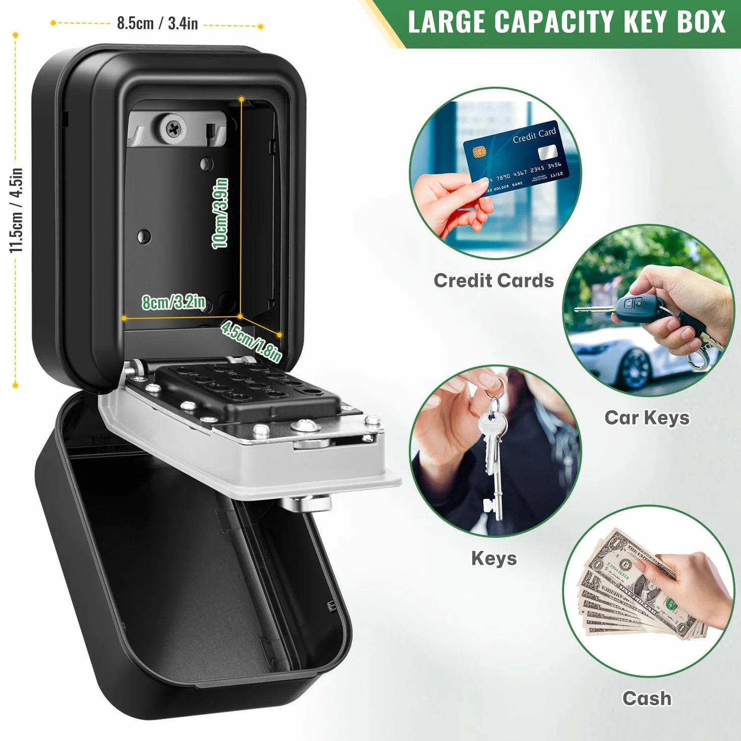 Grande Caja de Seguridad para Llaves con Código, Exterior Impermeable, Caja Guarda Llaves Pared, Combinación Interior Caja Fuerte para Llave Hogar Garaje