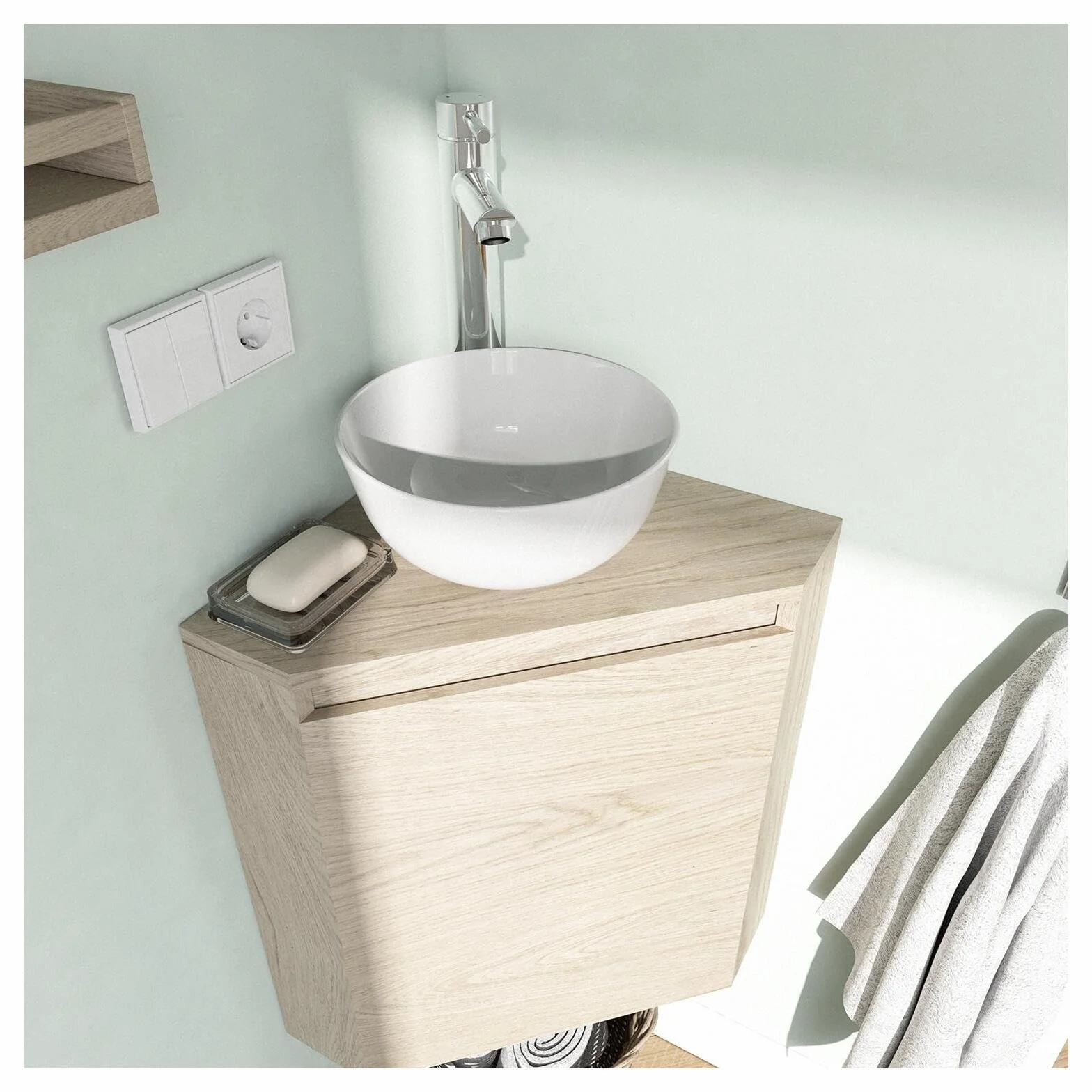 Sorrento - Mueble para lavadora esquinero con lavabo y grifo