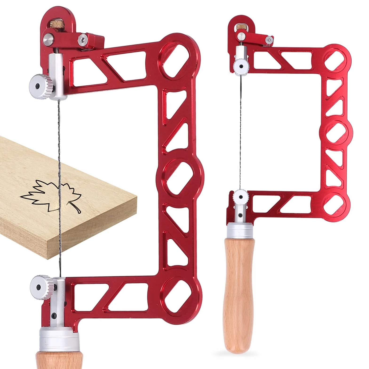 Mini sierra caladora PolyGen con marco en forma de U de 3 pulgadas y hojas de acero de aleación, una sierra caladora manual compacta con mango de madera para fabricación de joyas (4 pulgadas)
