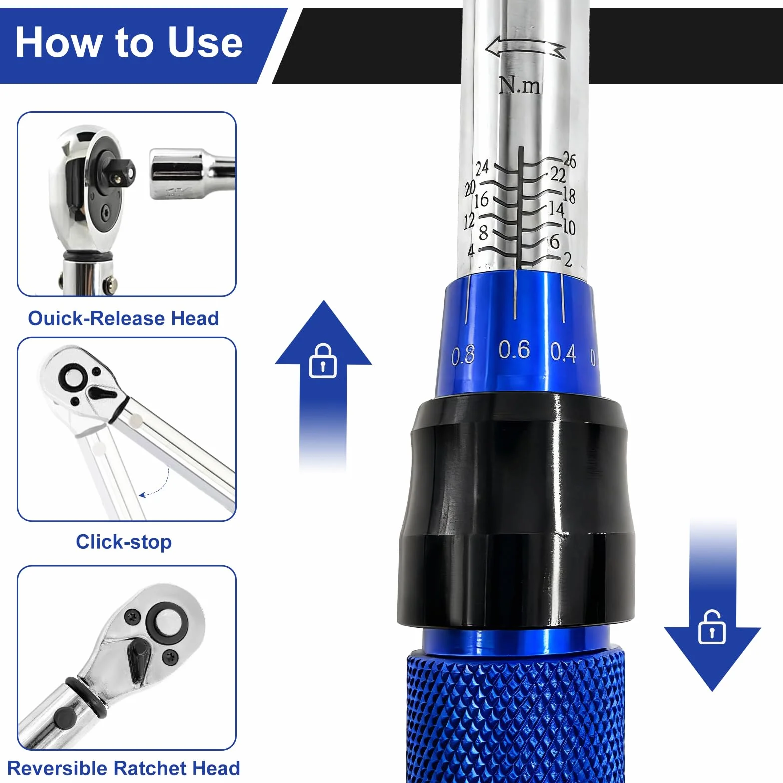 Souvik Llave dinamométrica para Bicicleta 1/4", Para Reparación de Motocicletas y Bicicletas, 2-26 Nm, Precisión de Error ±3%, Incluye 100mm Barras de Extensión, 14 Bits y Almacenamiento