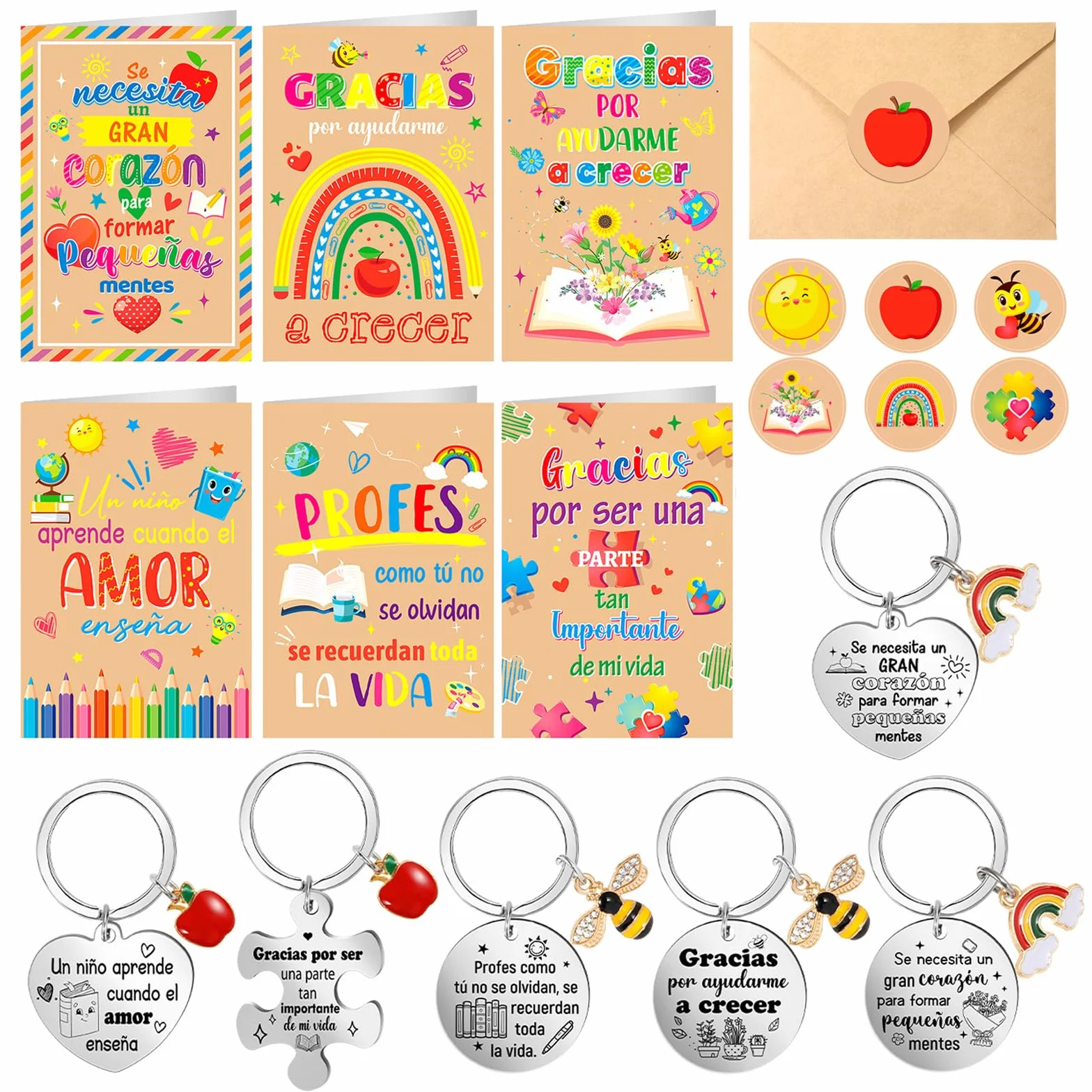 HOWAF Regalo Profesora, 6 Tarjeta Profesor & 6 Llavero Profesora, Regalos para Profesores