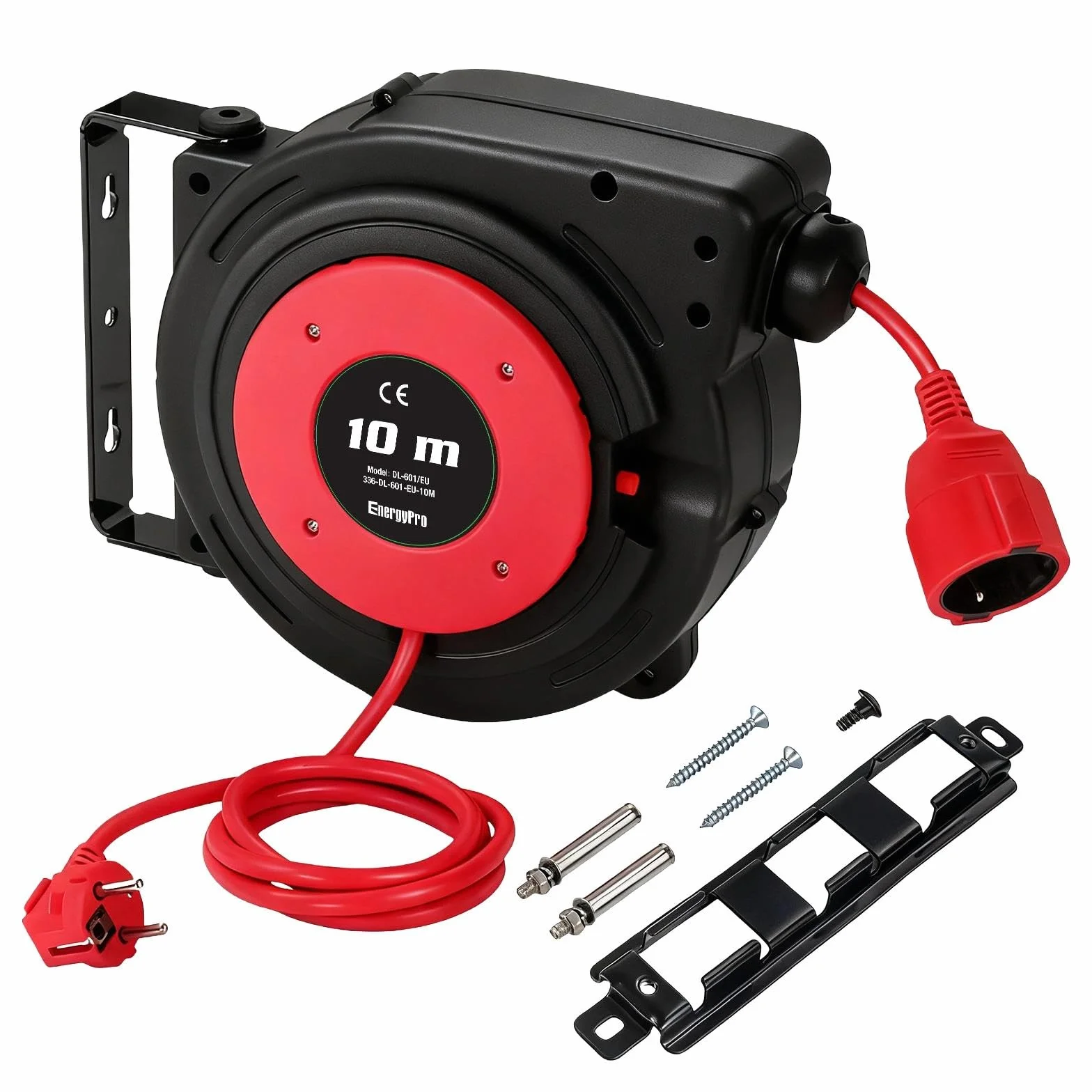 EnergyPro Carrete de cable automático de 10 m, 2300 W, montaje en pared, con certificado TÜV y kit de montaje, carrete de cable exterior para jardín, taller y garaje