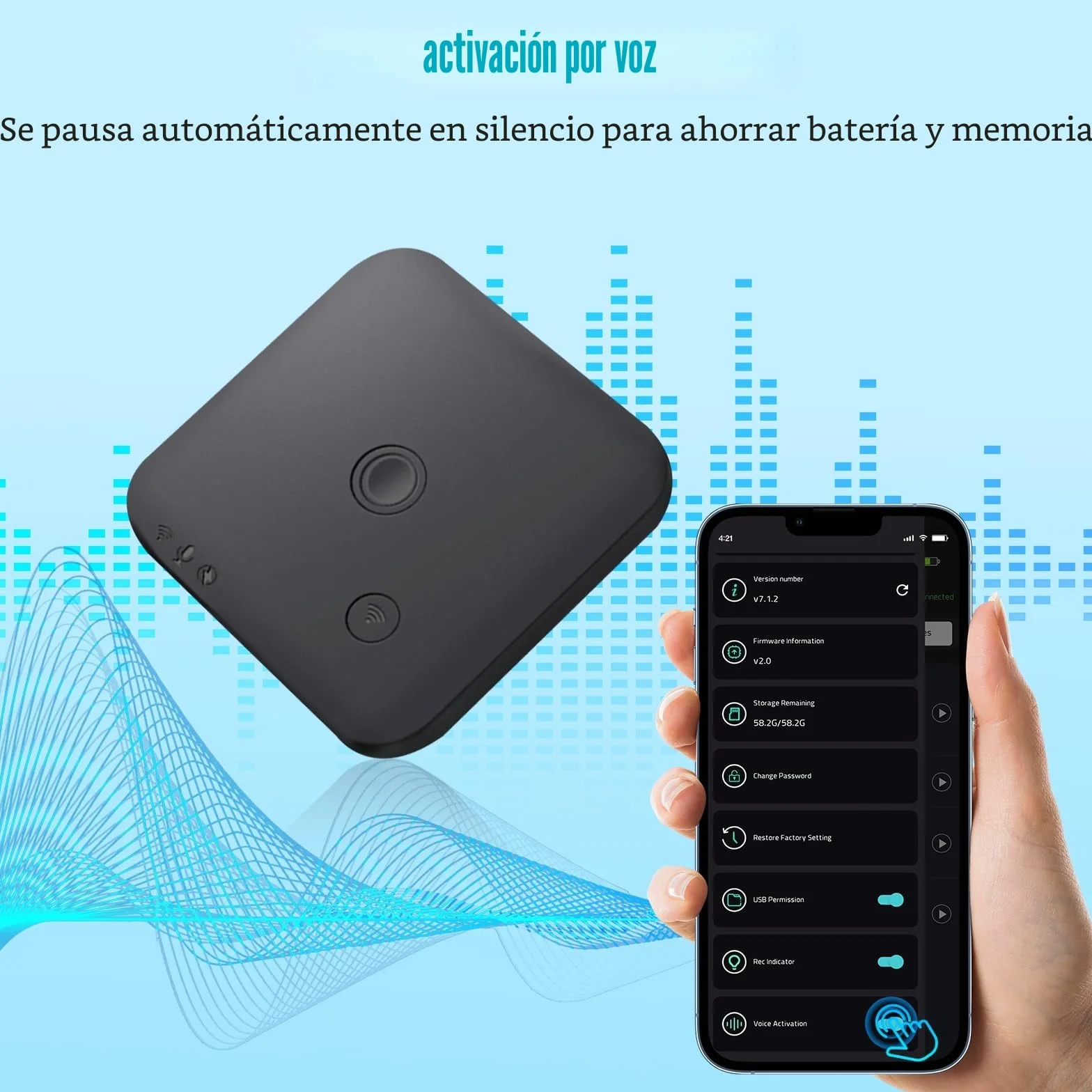 Grabadora de Voz AI 64GB Transcripción Automática ChatGPT 4o 102 Idiomas Control por App