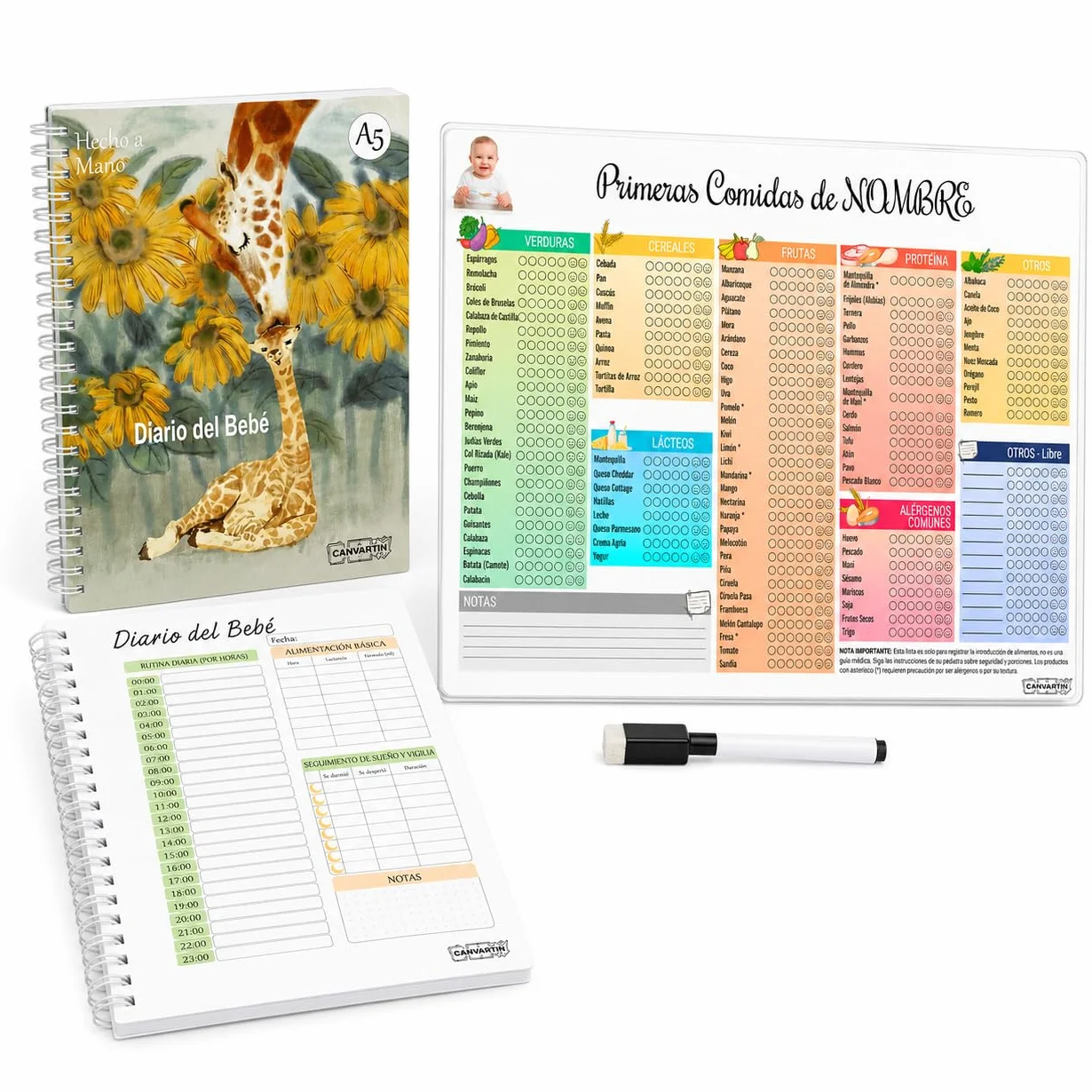 Tabla de Alimentación y Diario del Bebé 60 Días | Registro Primeros Alimentos | Personalised Baby Feeding Chart & Meal Tracker | Reusable Laminated