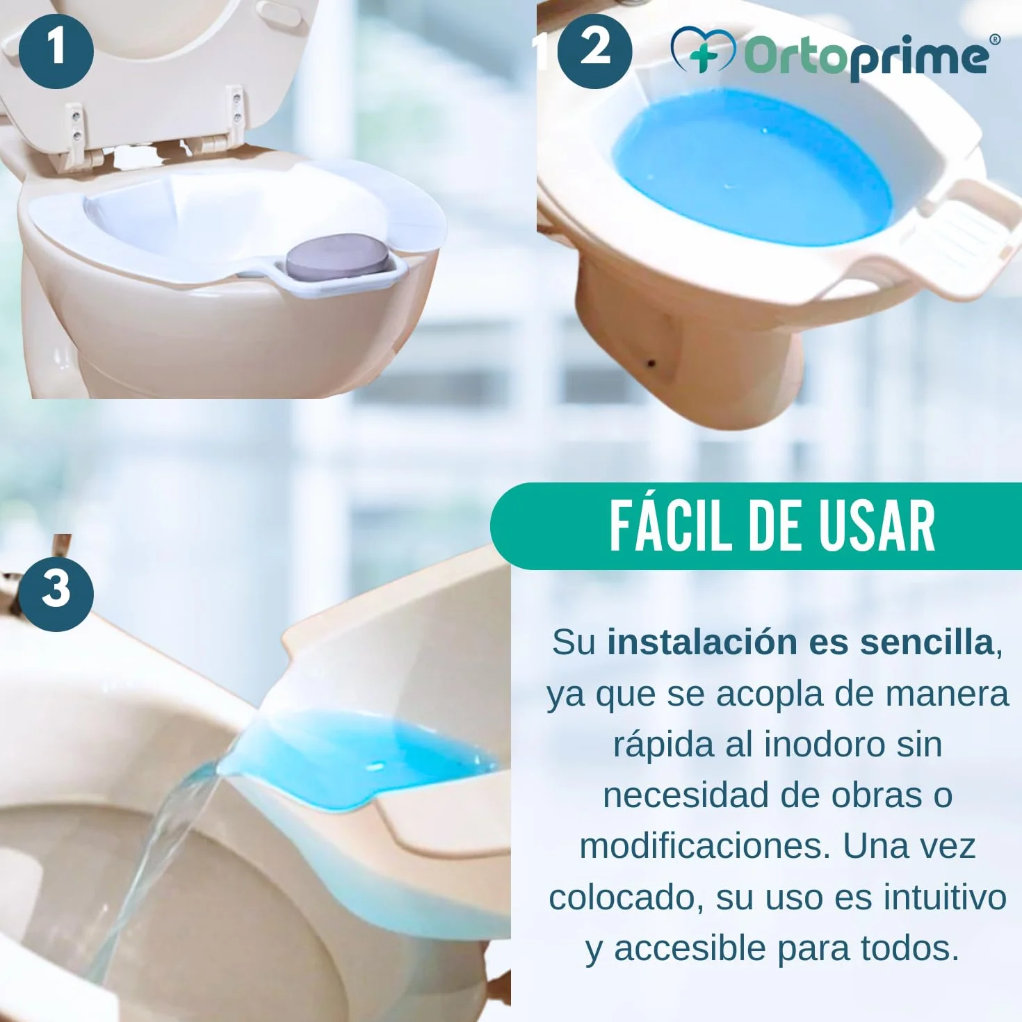 OrtoPrime Bidet Portátil Wc | Bidé Sanitario Acoplable al Inodoro | Medidas Universales: 40 x 37 x 11 Centímetros | Peso soportado 120 Kilogramos