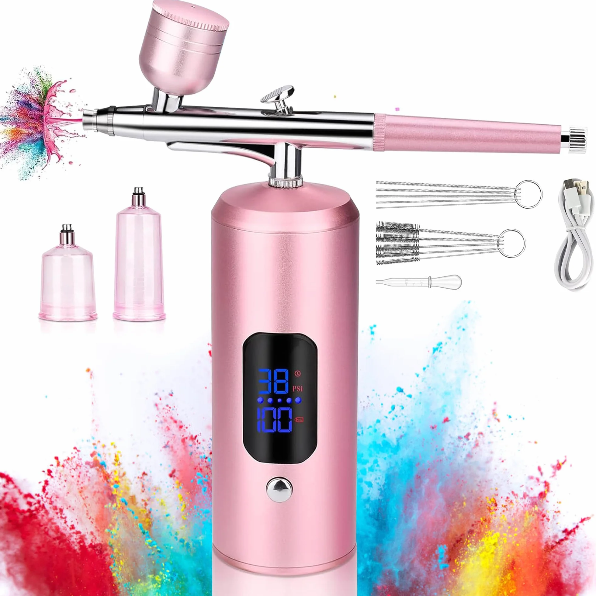 Aerografo con Compresor: 38 PSI Pistola de Aerografo Portátil con Pantalla LED Aerografo para Uñas, Maquillaje, Modelado de Tatuajes, Decoración de Pasteles