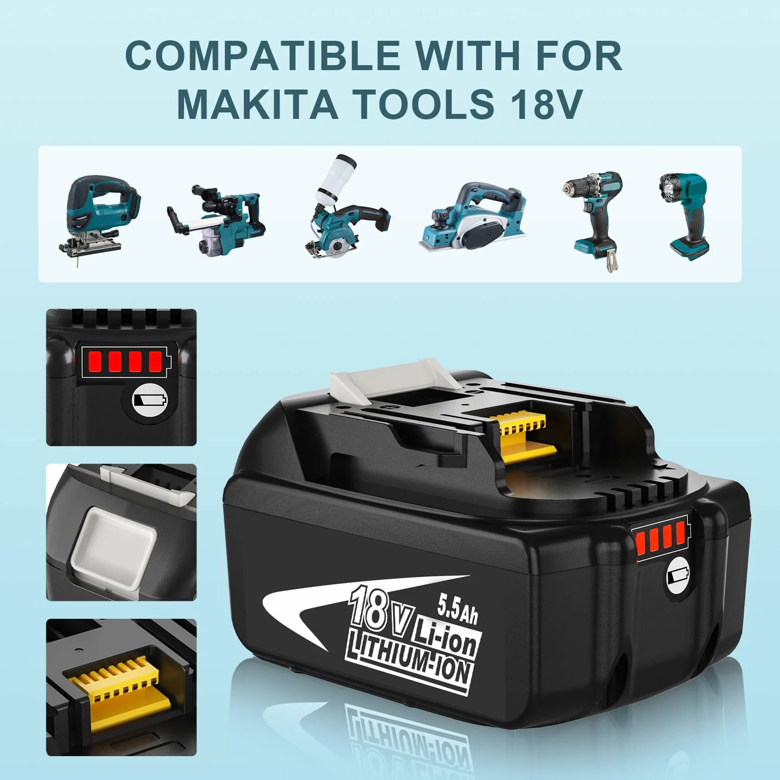 Batería de Repuesto para Makita 18V 5.5Ah+3A Cargador para Makita 18V Batería BL1850 BL1840 BL1830 BL1820 BL1815 y Cargador DC18RA DC18RC DC18RD (Azul)