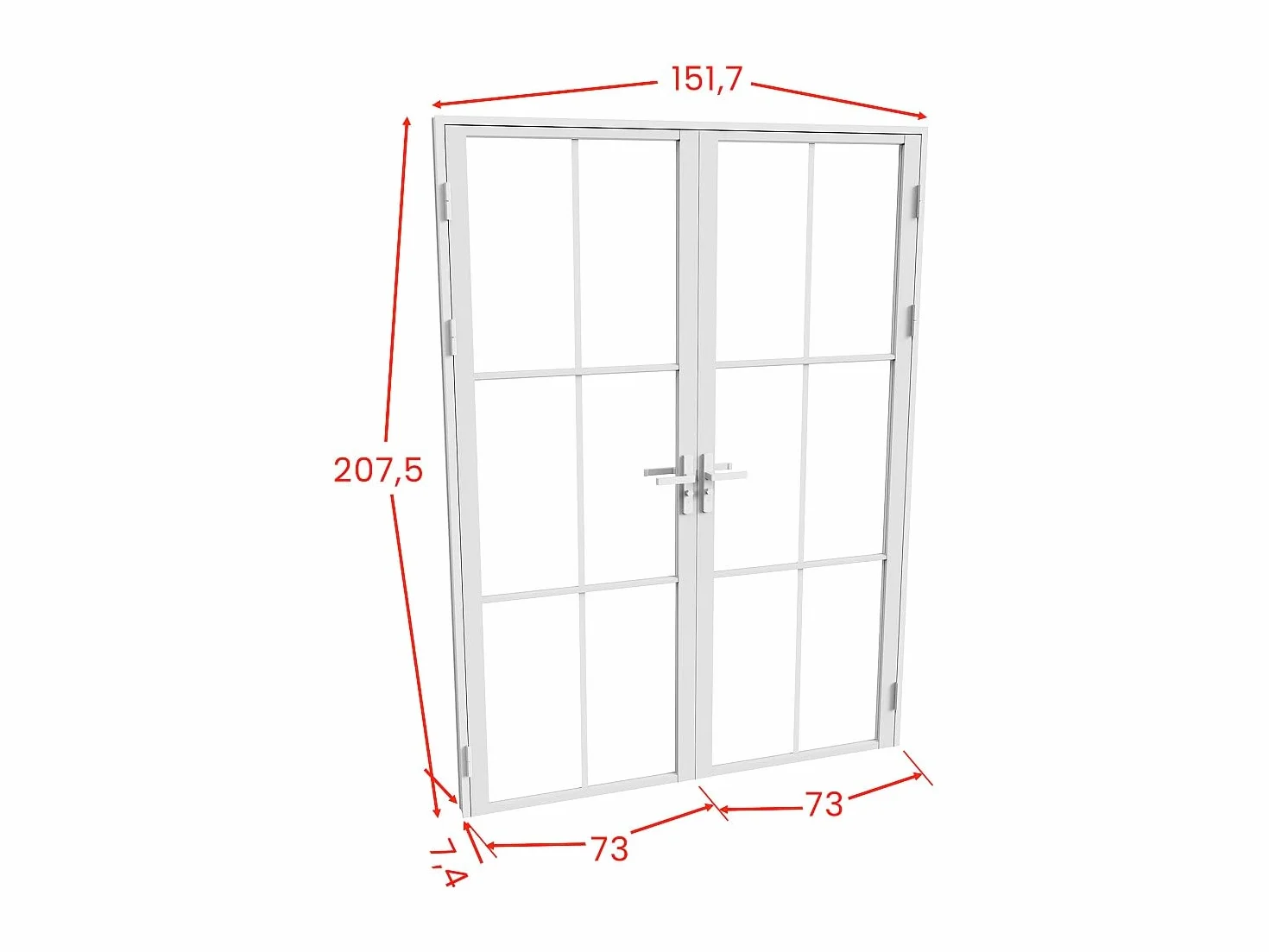 SEROTO - Bloque de puerta reversible con dos hojas de aluminio y vidrio templado, 2 x 204 x 73 cm, color blanco