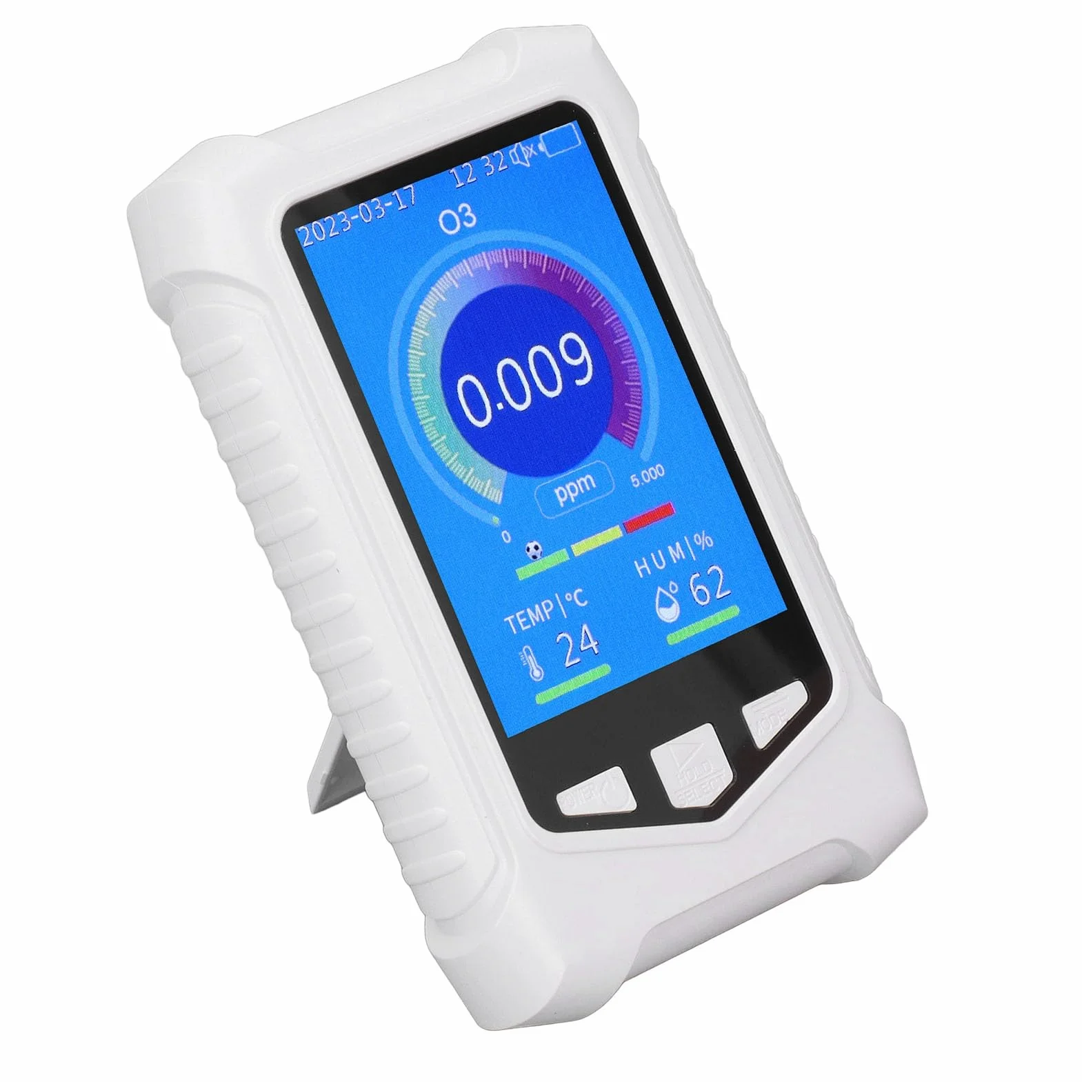 Detector de Ozono Portátil con Pantalla LCD, Medidor O3 en Tiempo Real, Autocalibración, Carga USB