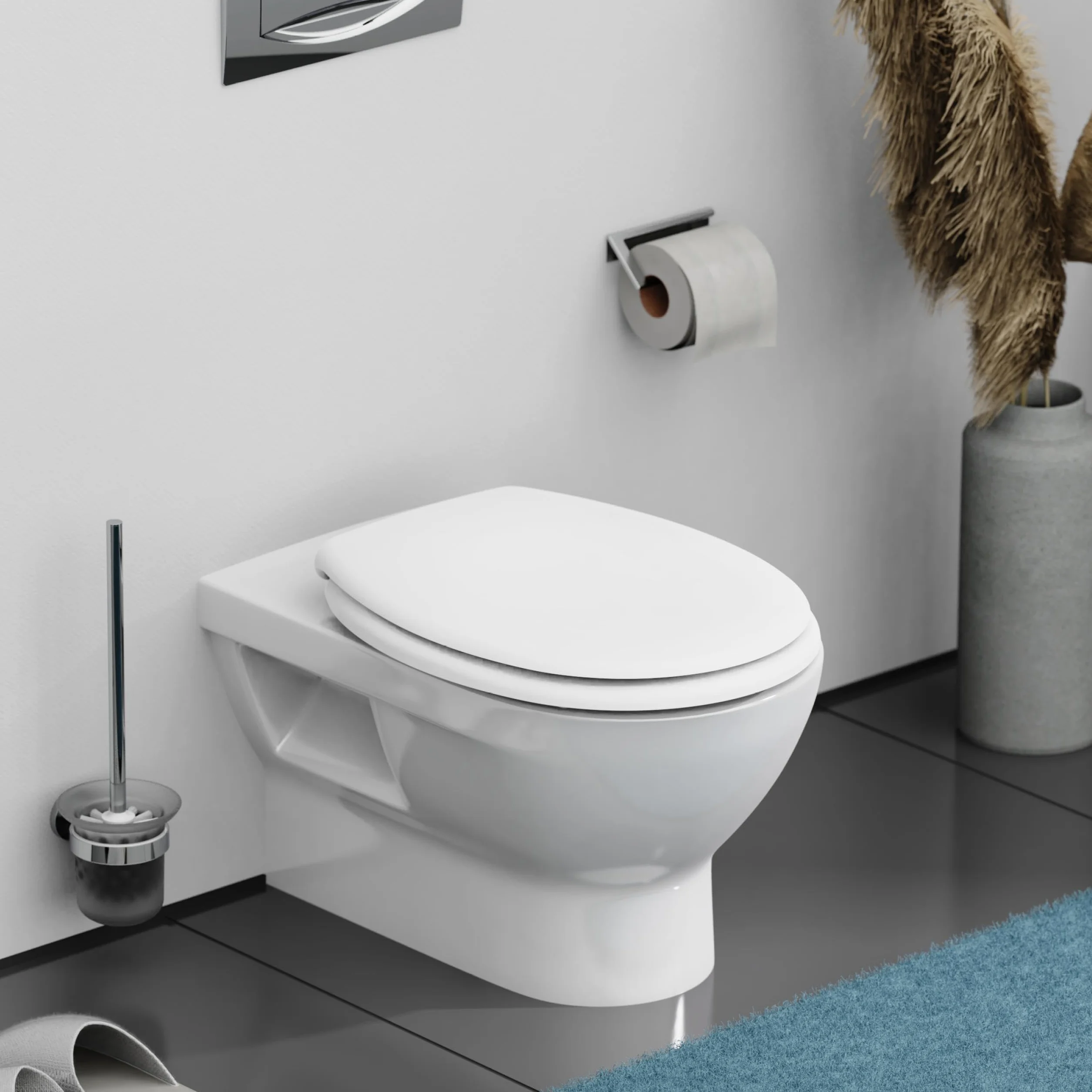 SCHÜTTE Asiento de inodoro sin descenso automático, tapa de inodoro con bisagras metálicas, Duroplástico resistente a los arañazos, tapa y asiento de inodoro con carga máxima de 150 kg, tamaño