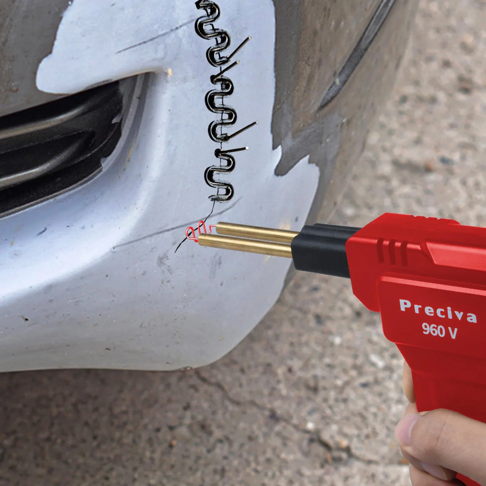 Preciva Kit Profesional de Reparación de Parachoques de Plástico con 750 Piezas de Grapas y Soldador de Plástico Rápido, reparación de máquinas para coche, parachoques/piezas de repuesto