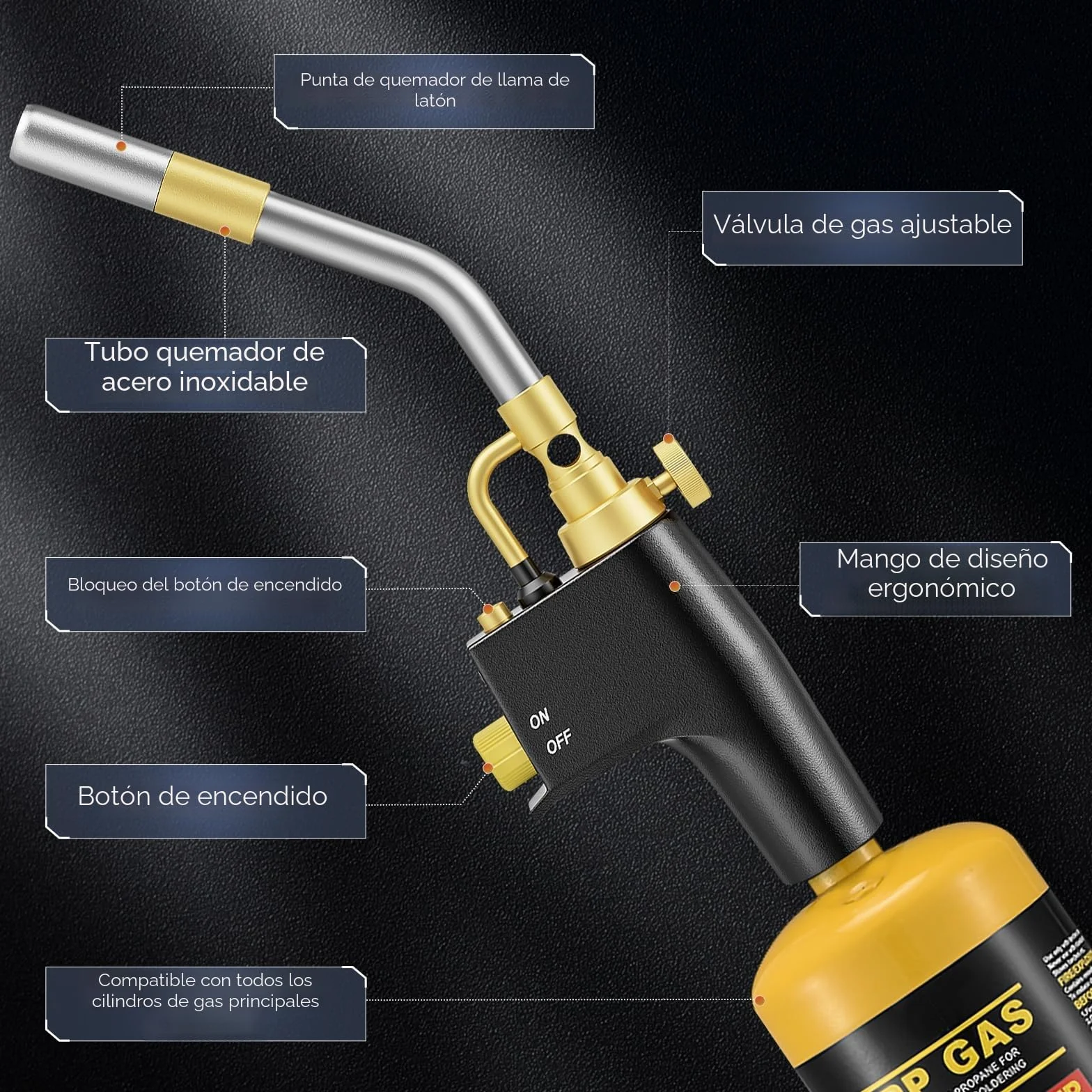 Antorcha de propano MAPP, Antorcha de Gas con Intensidad de Llama Ajustable, Soldadura a Gas para Plomería, Soldadura, Quemador de Malezas, Soldadura de Techos, Parrillas y Encendido