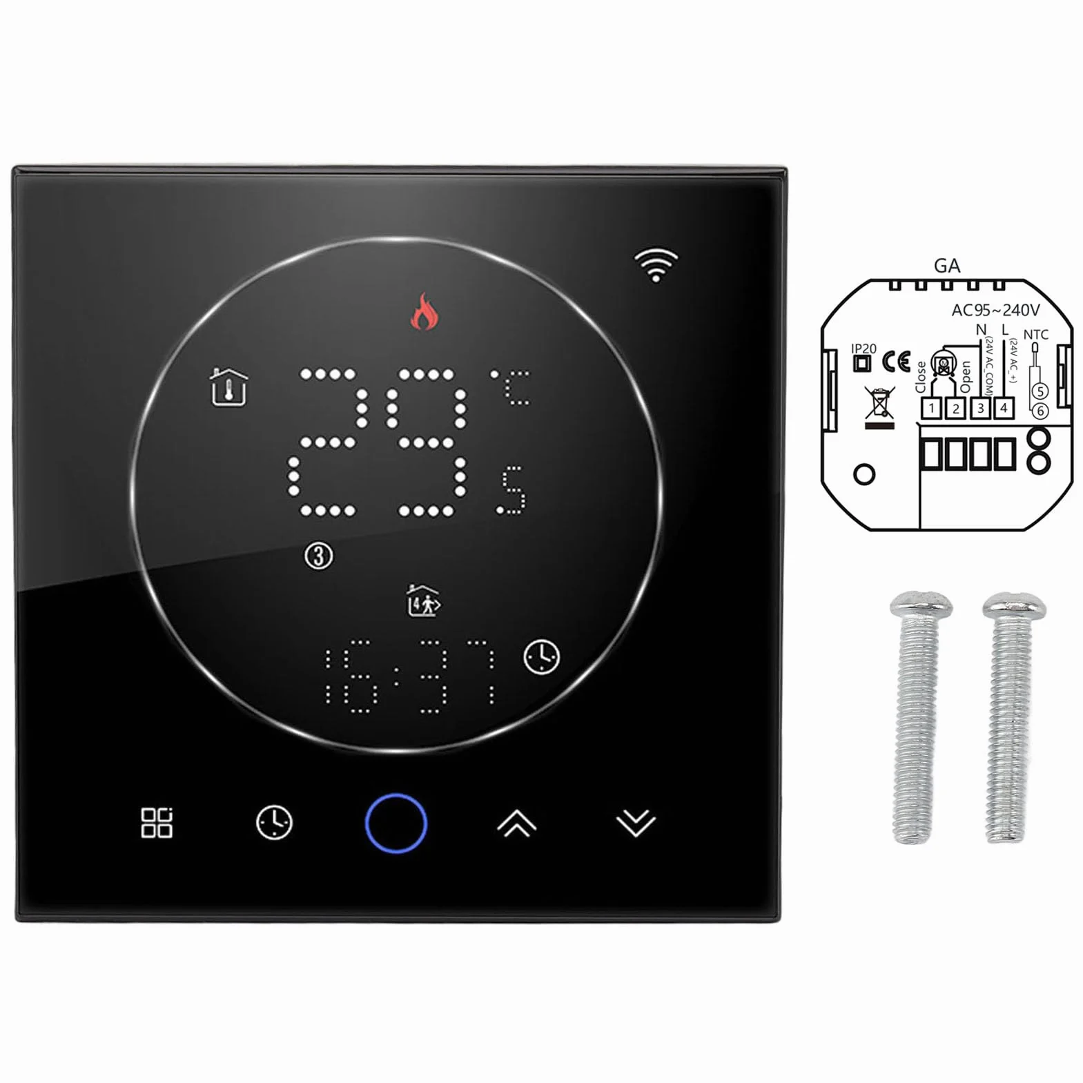 Fafeicy Termostato Inteligente Termostato Programable WiFi 95 a 240 V Pantalla LED a Color Control por Voz Alta Precisión para Calentamiento de Agua Control de Válvula de Agua y CA Uso Doméstico