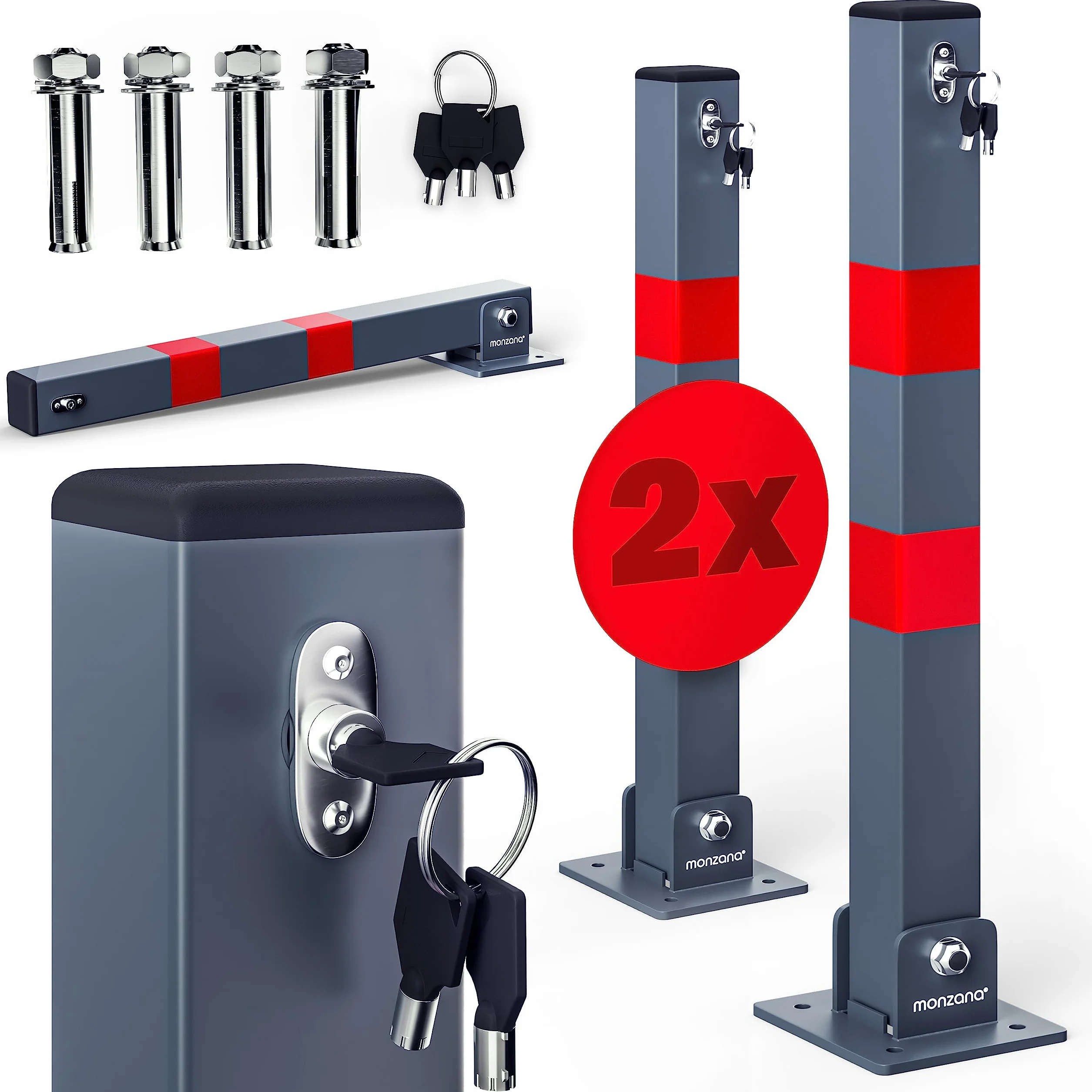 DEUBA® 2x Barreras de Parking Poste Aparcamiento Abatible Acero Resistente