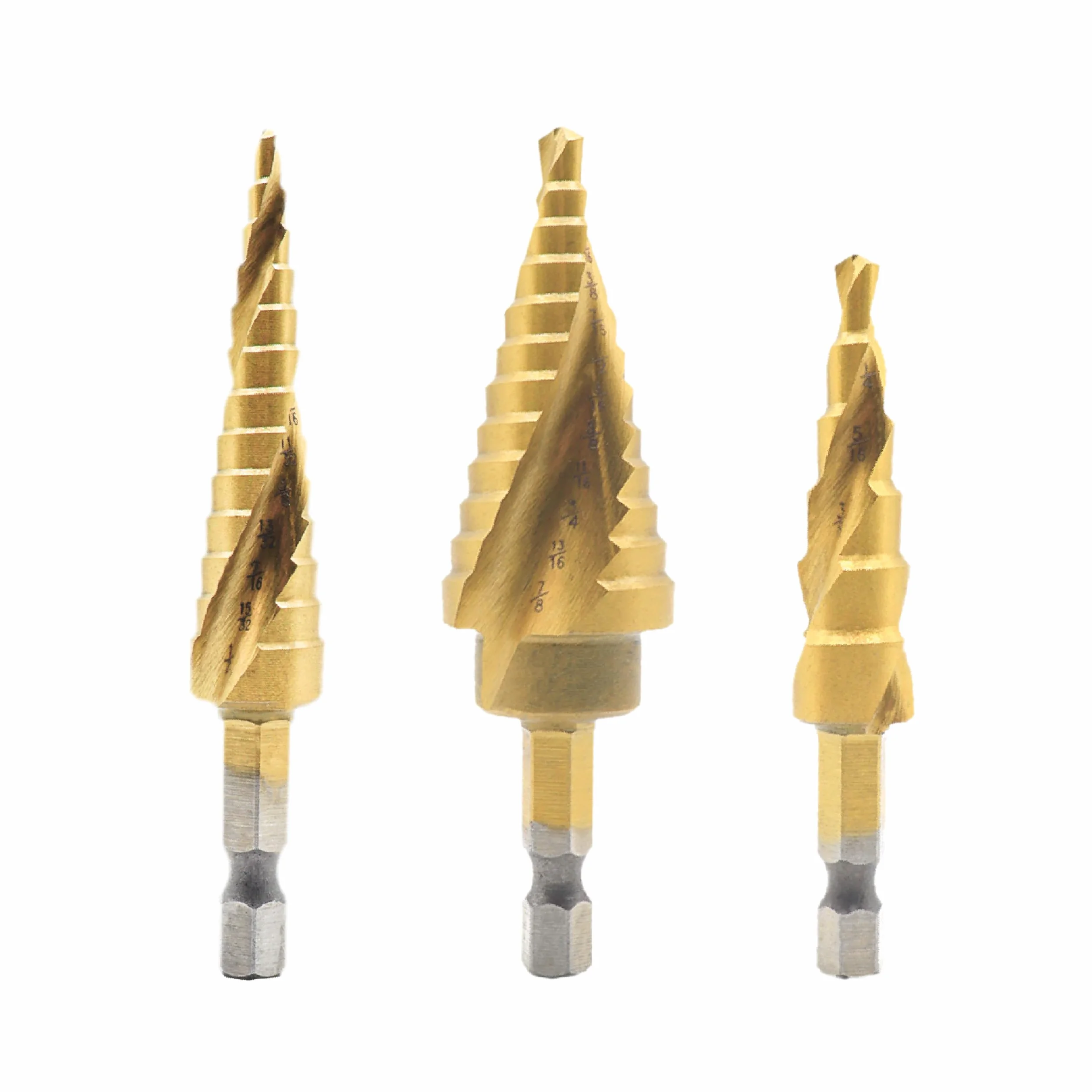 Juego de 3 brocas escalonadas para acero inoxidable, metal, madera, plástico, perforación más rápida ranurada en espiral, brocas de cono Unibit con 31 tamaños de escalón en total