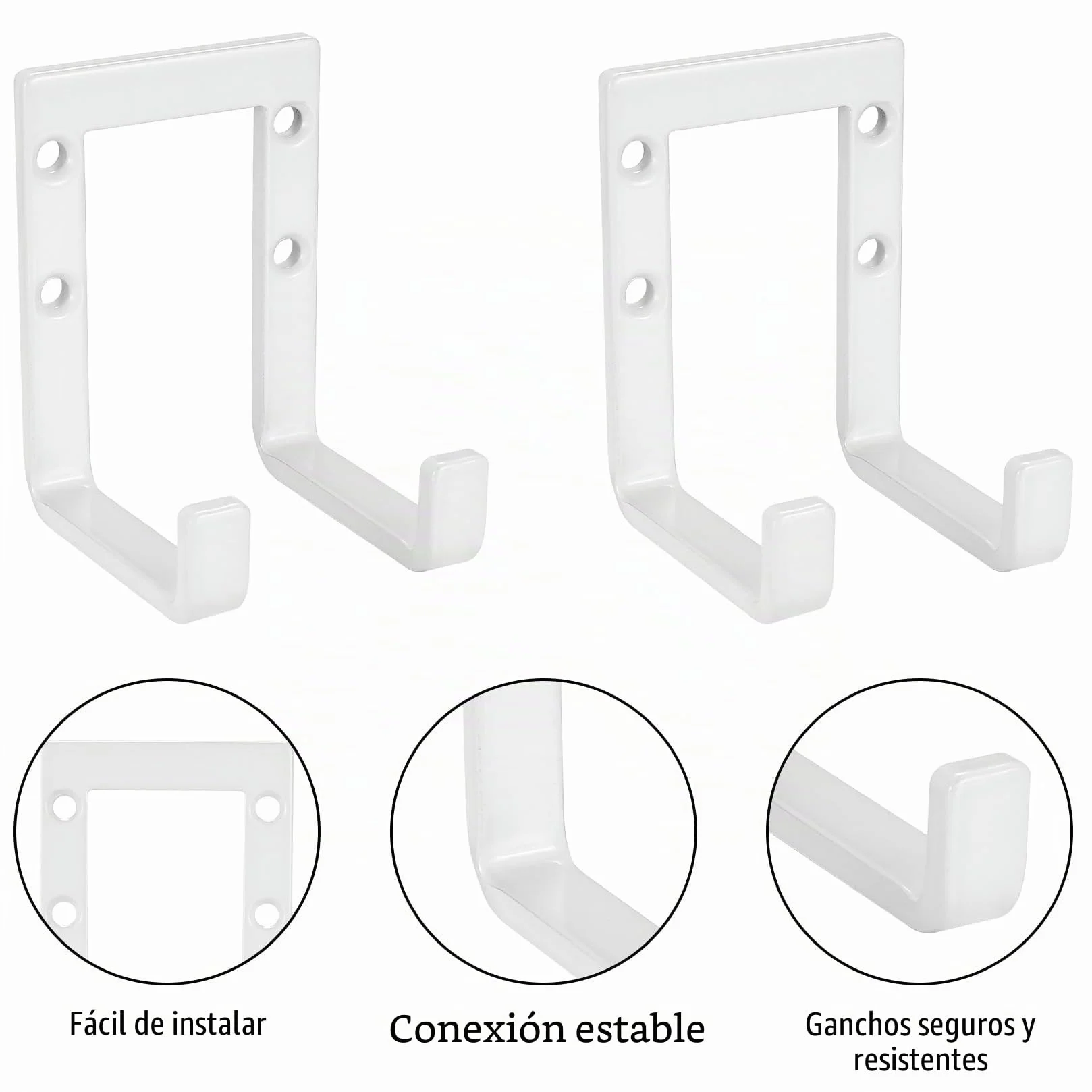 4 Pzs Ganchos Pesados para Garaje, Soporte Herramientas Doble, Colgador Bicicleta y Escaleras Blancos