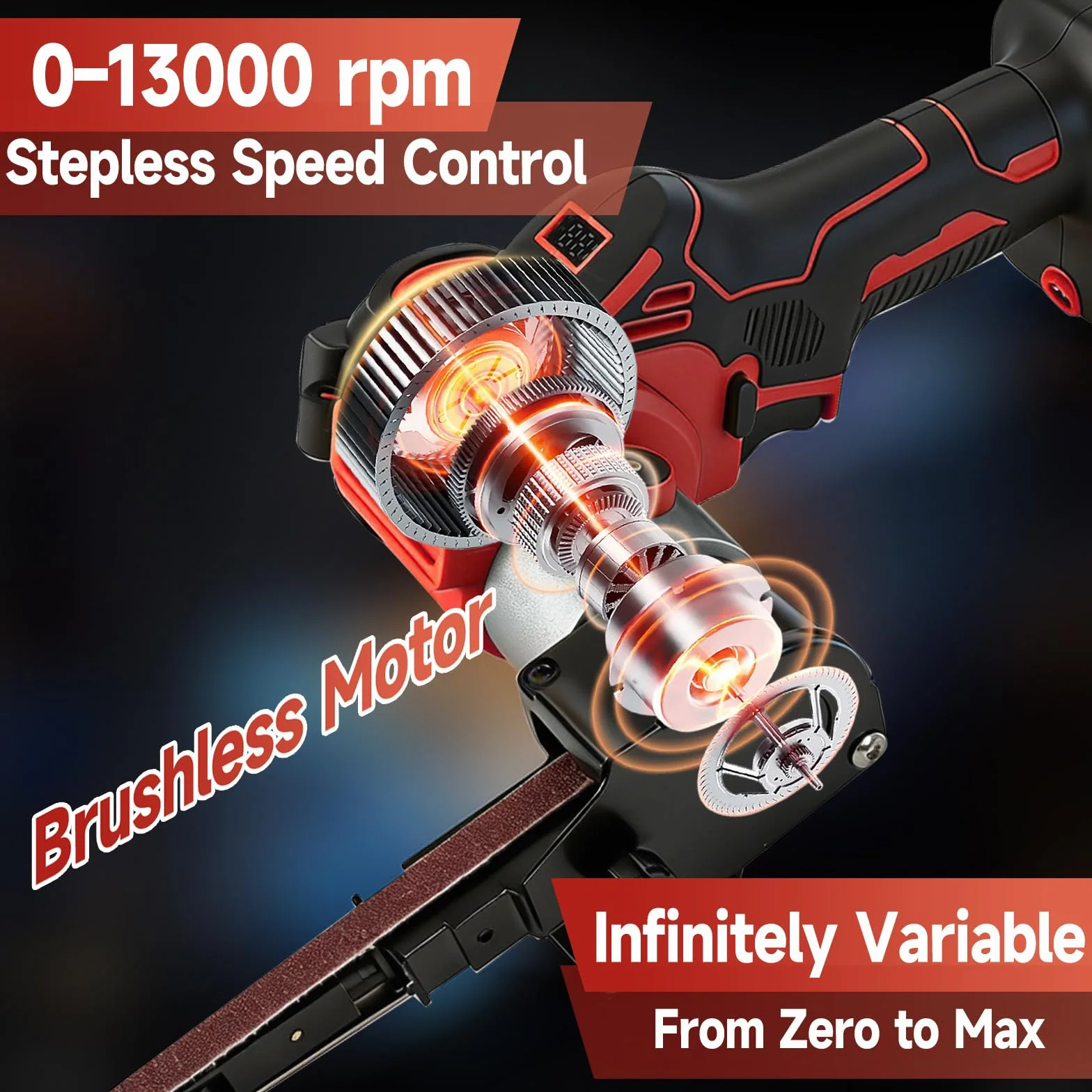 Lijadora de banda inalámbrica compatible con Milwaukee 18V, 13000 RPM 360° sin escobillas Mini Lijadora Inalámbrica Eléctrica con Velocidad Variable, 20 tiras abrasivas para Lijar