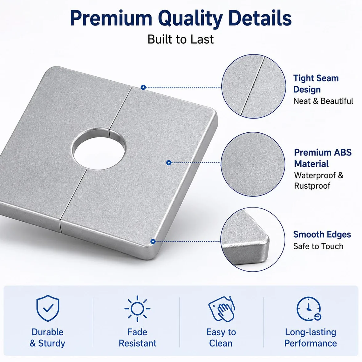 Placa de Pared Autoadhesiva para Agujeros, Roseta Mezclador Ducha 22mm, Tapa Tubería Radiador Cuadrada, Cromado Plateado, 4 Piezas