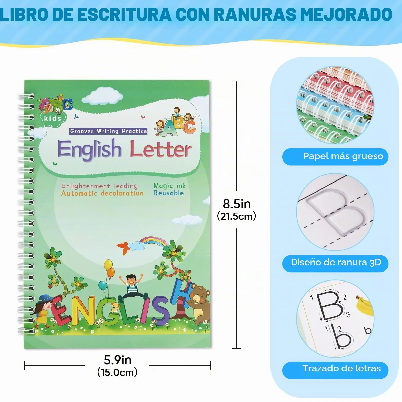 ASIGN Magic Ink Copybooks para niños, libros de trabajo reutilizables de escritura a mano para preescolares, diseño de plantilla y ayuda para escribir a mano (versión ampliada, 4 libros)