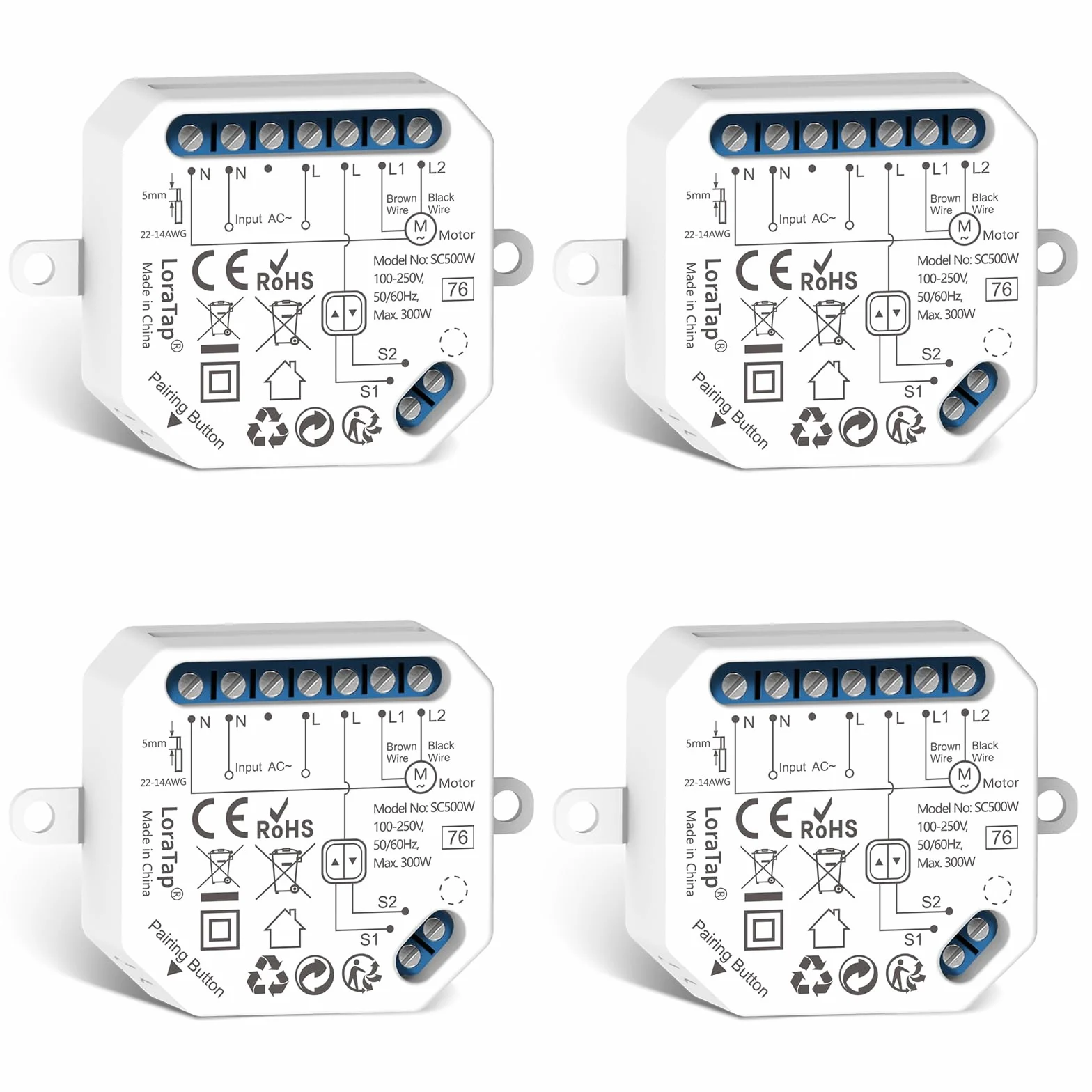 LoraTap Interruptor Persianas WiFi, 4 Piezas Relé de Persiana Temporizador Inteligente para Cortina Eléctrica, Control Remoto por Teléfono, Compatible con Alexa y Google Home para Control de Voz, 300W