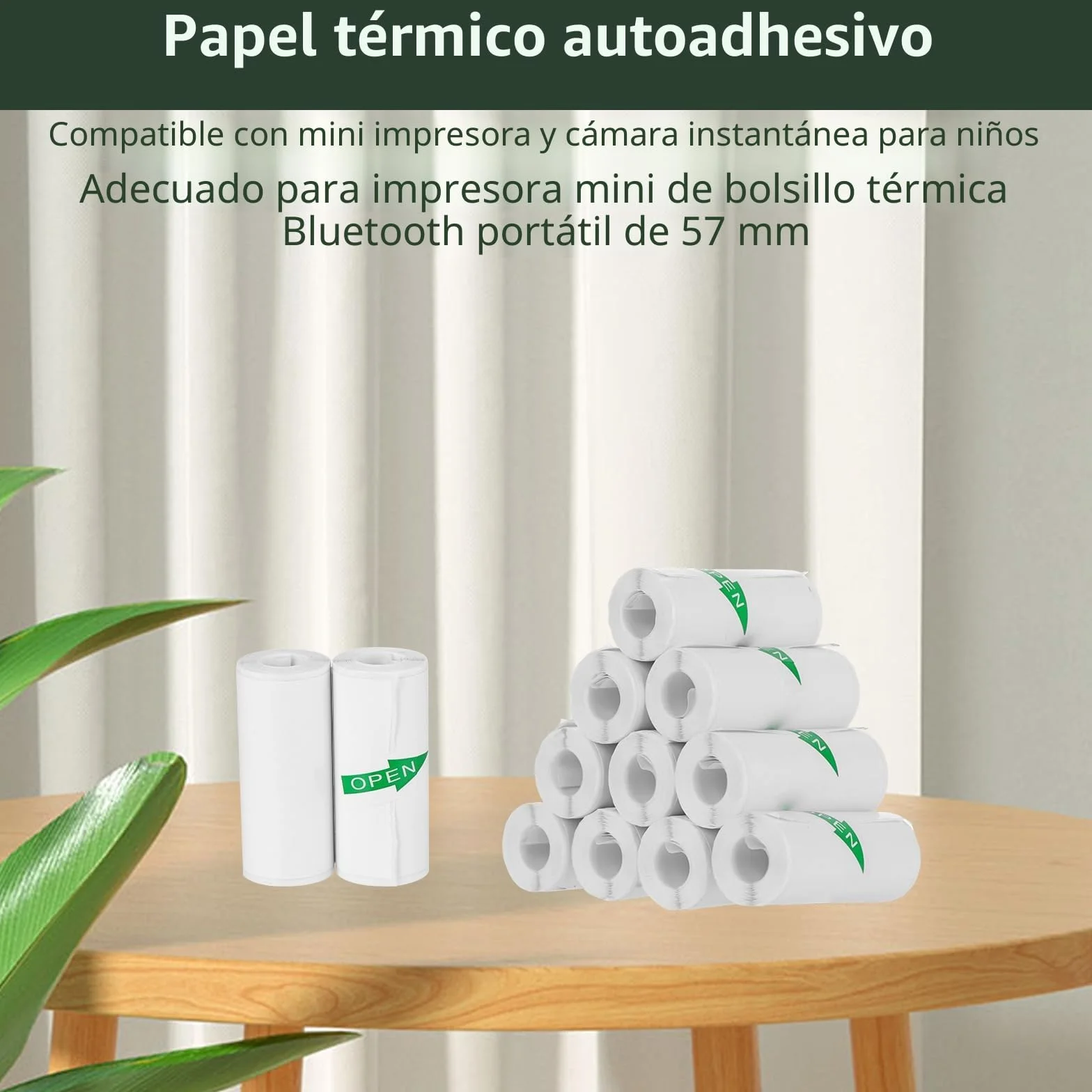 Pack de 10 Rollos de Papel Adesivo para Mini Impresora, Papel Termico para Cámara, Rollo para Impresora Térmica, Fácil de Reemplazar, Compatible con la mayoría de las cámaras de impresión.