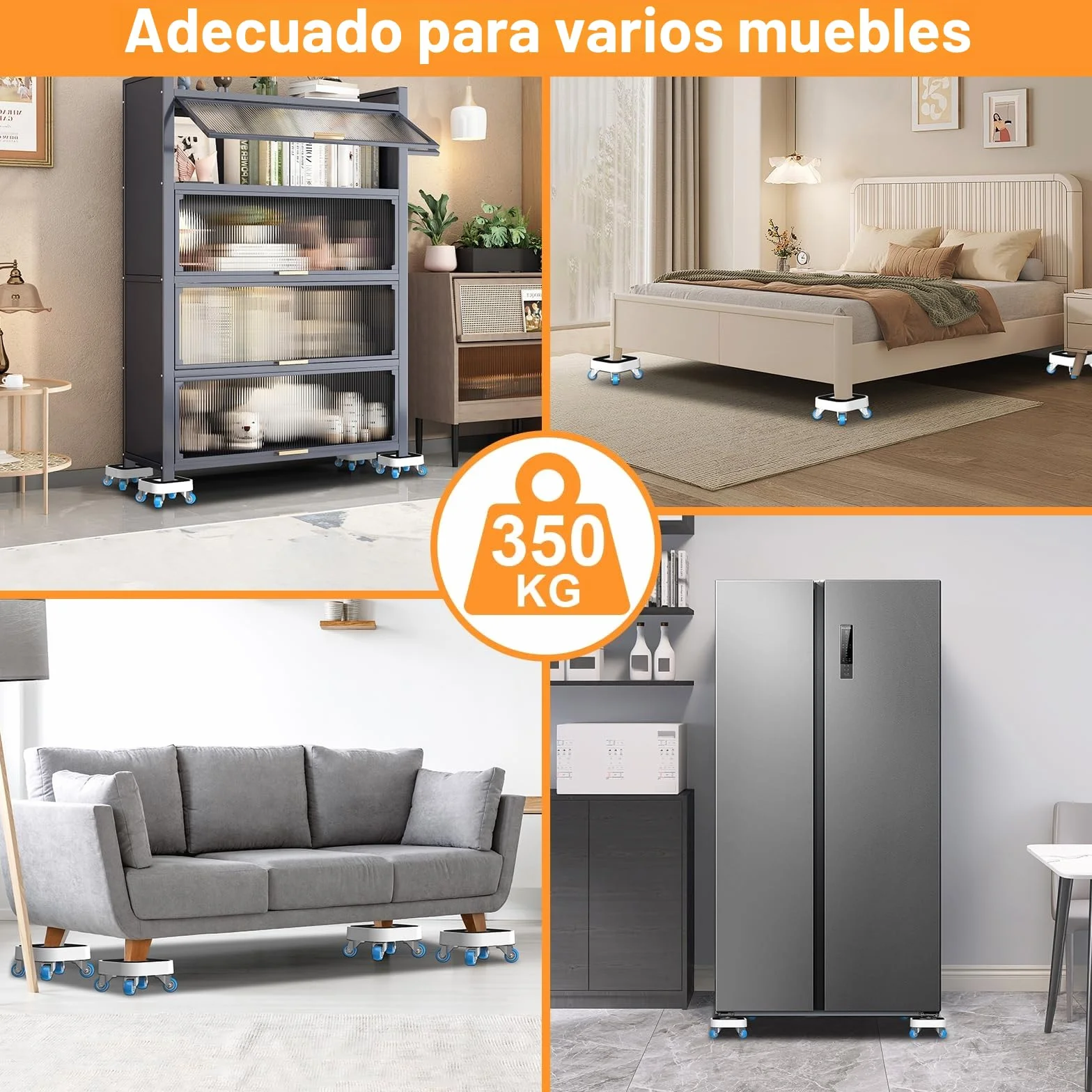 NIUXX Ruedas para Mover Muebles, Juego para Mover Muebles Pesados, con Ruedas Giratorias de 360 Grados, Fácil de Mover, Adecuado para Varios Tipos de Muebles, Capacidad Máxima de Carga de 350 kg