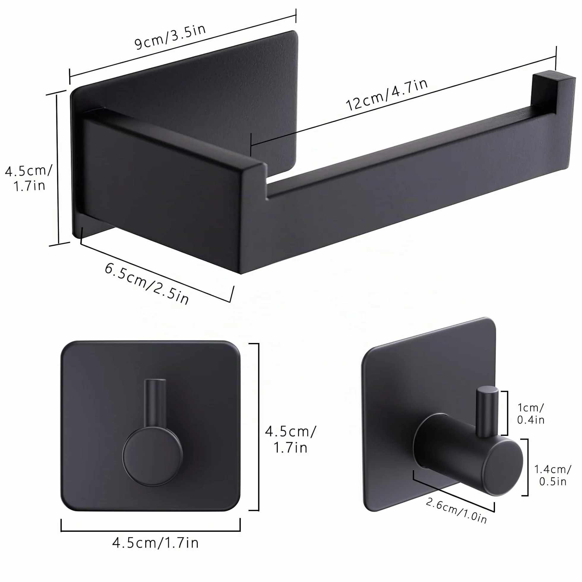 Aikzik Soporte para papel higiénico negro, portarrollos sin taladrar de acero inoxidable con 2 ganchos adhesivos