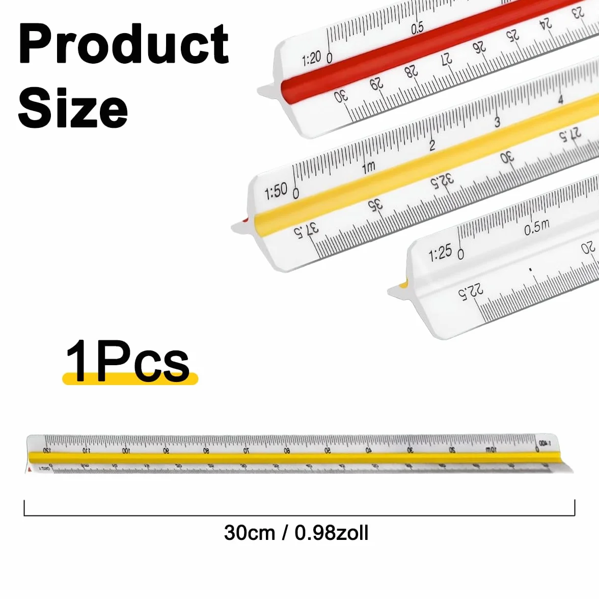 Escalímetro Profesional 30 cm Regla de Escala Métrica 6 Escalas 1:20 1:25 1:50 1:75 1:100 1:125 Triangular
