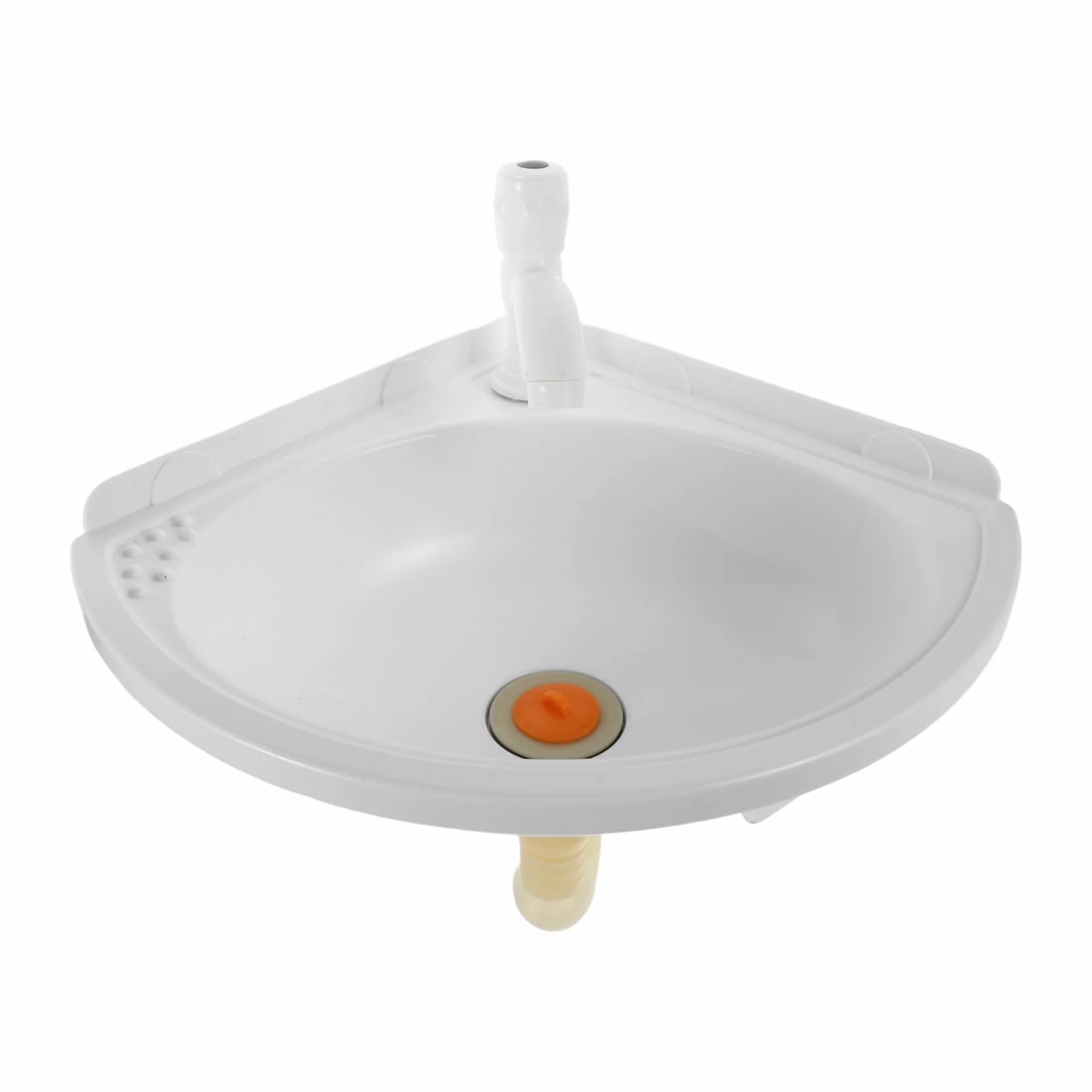 Operitacx Lavabo de Baño Triangular de Plástico con Grifo, Montaje en Pared, Compacto Color Claro para Baño Pequeño, Fregadero de Esquina Suspendido, Solución para Espacios Reducidos, 1