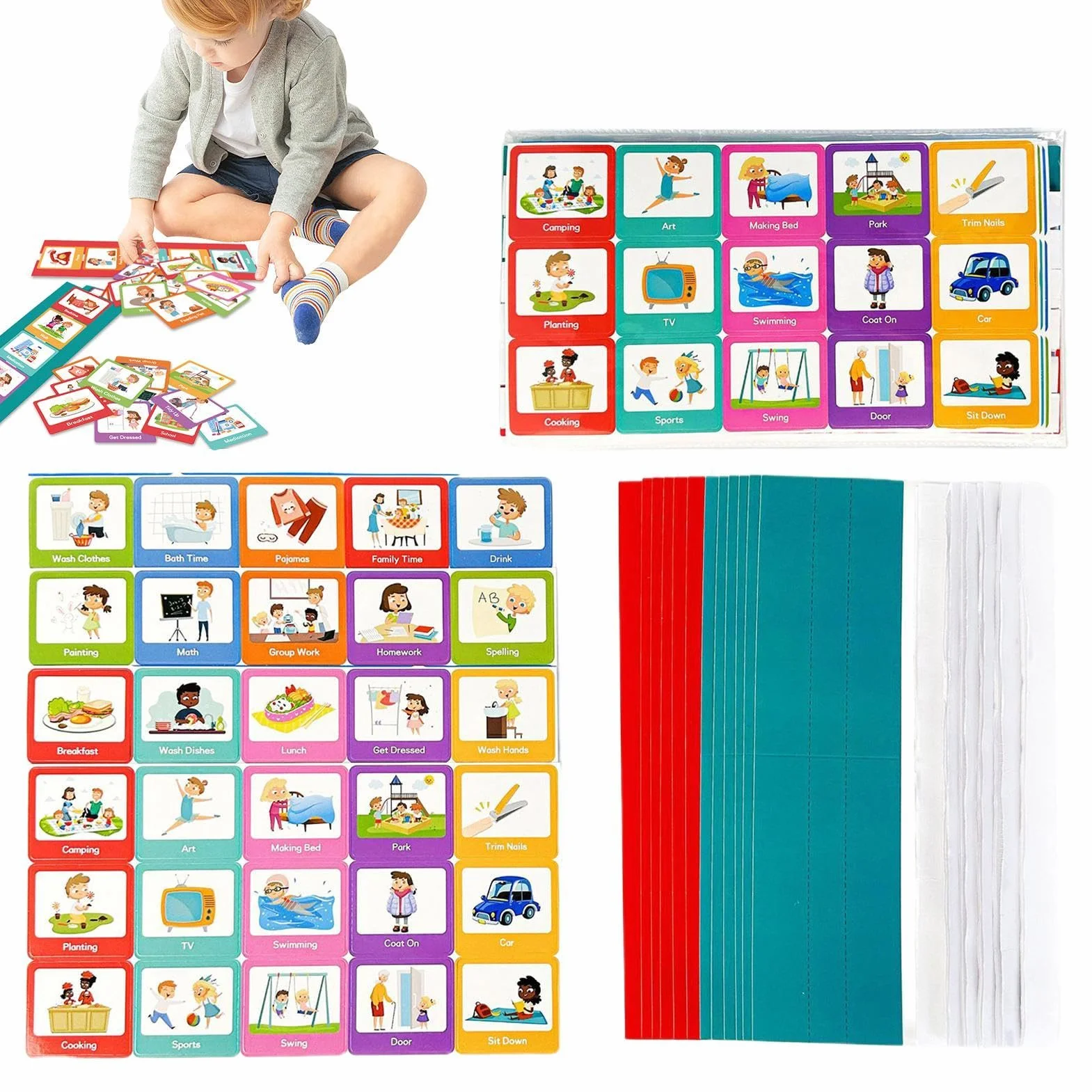 Agenda diaria para niños | Tabla de rutina para dormir | Planificador de pared 60 tarjetas