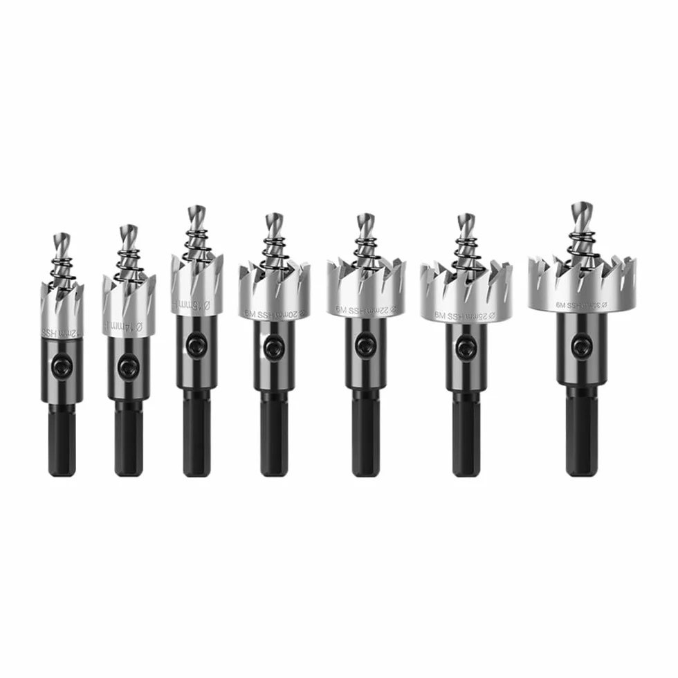 Broca HSS, cortador de sierra bimetálica para aluminio, hierro, acero inoxidable, cortador de madera DIY, kit de sierra perforadora HSS, 7 piezas