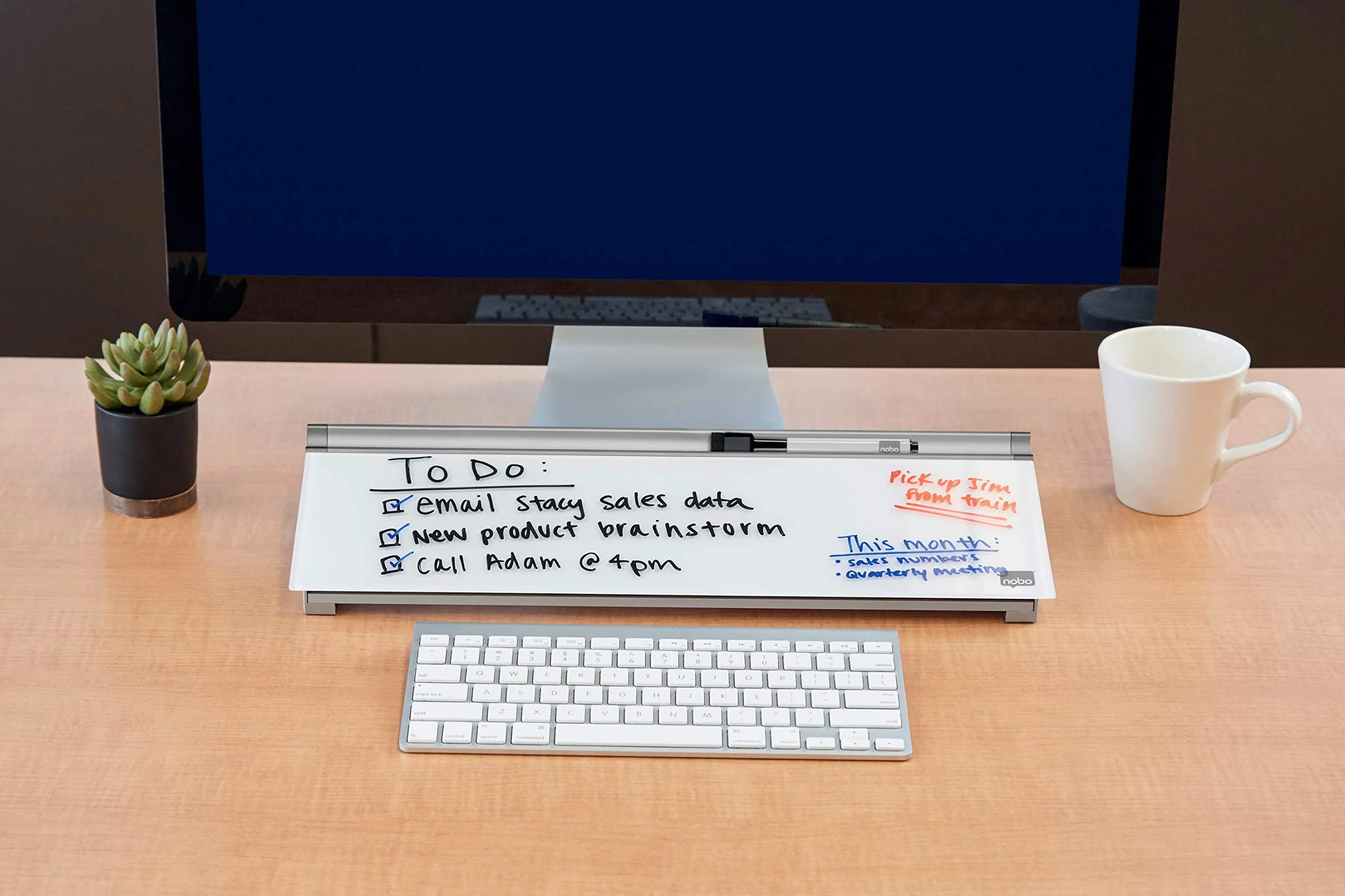 NOBO Set de escritorio CRISTAL blanco brillante