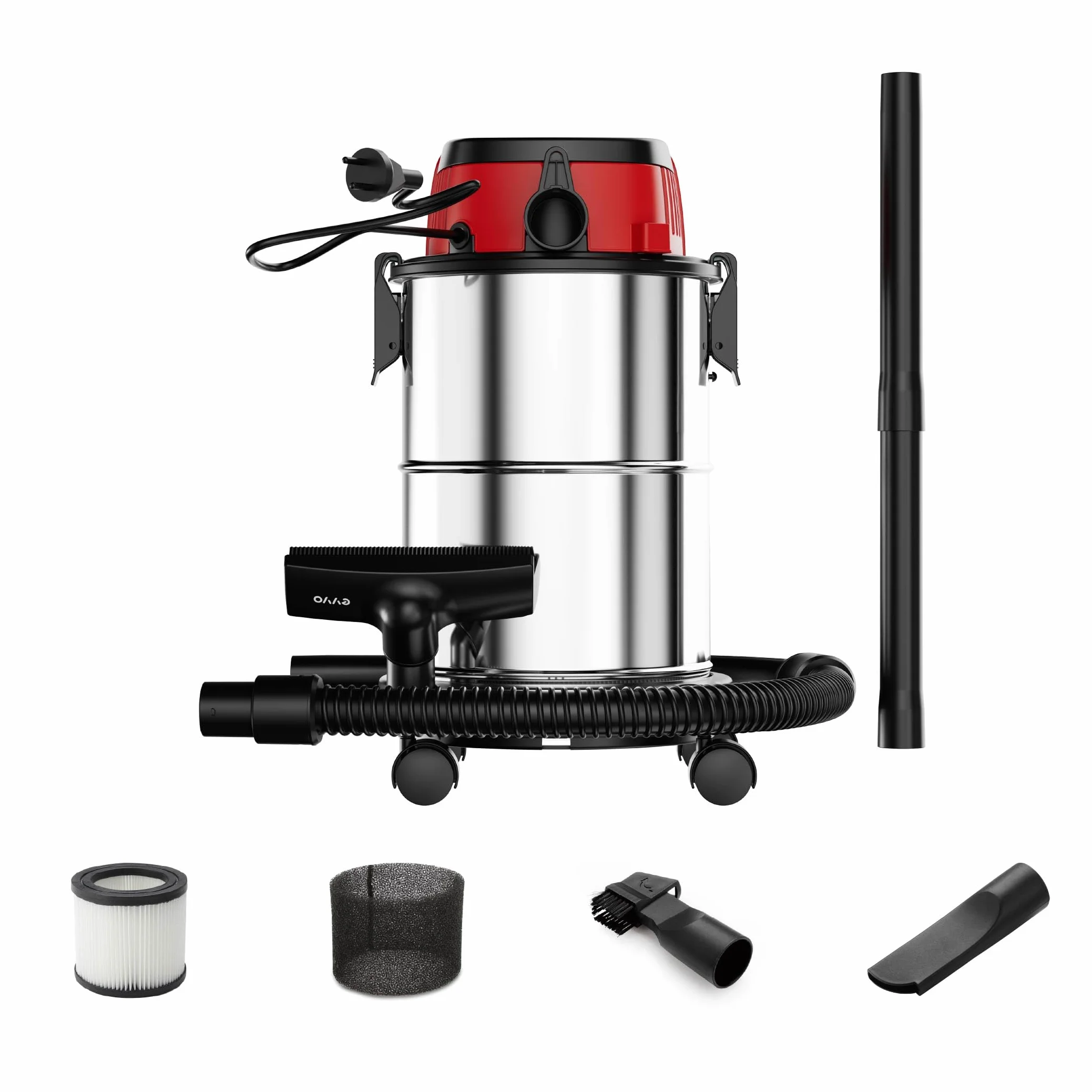 EVVO Aspirador de Sólidos y Líquidos – Aspiradora Wet & Dry, Depósito INOX, Filtro HEPA F7, Función Soplado con Válvula, Aspiradora Potente para Hogar, Taller y Coche (1200, Vatios)