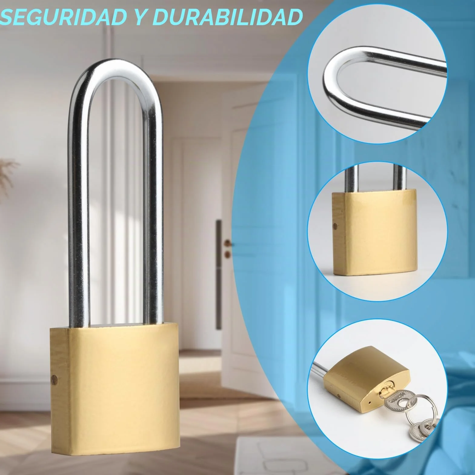 Pack de 4 candados con grillete largo, candado de 32 mm, con llaves iguales, candados con llave, cerradura de seguridad para equipaje, armarios, taquillas, cerradura para maletas