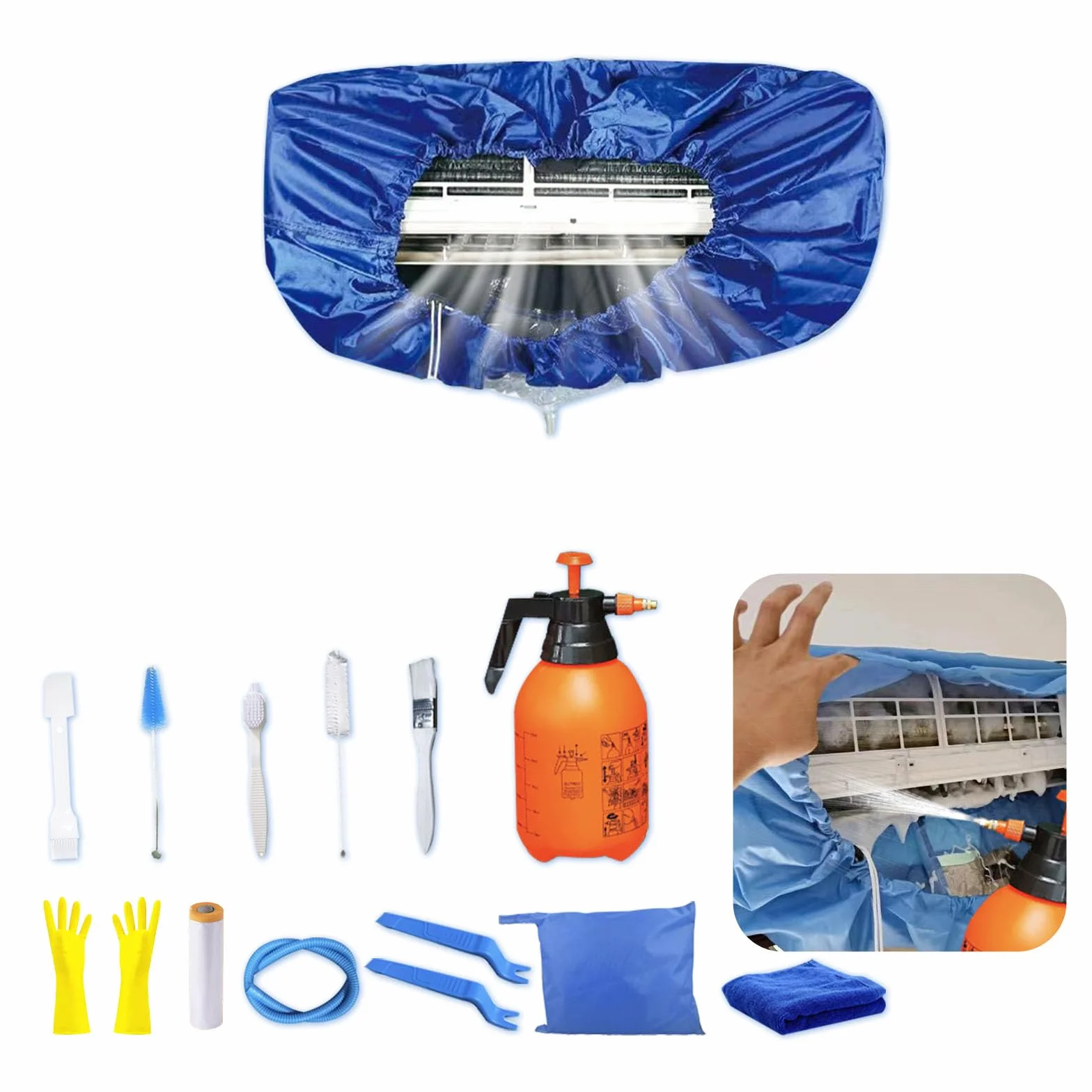 Kit de limpieza para aire acondicionado split ZSPLIT-MAIR, bolsa de limpieza para aire acondicionado split, kit de limpieza para aire acondicionado split（ 15pezzi,Azul oscuro）